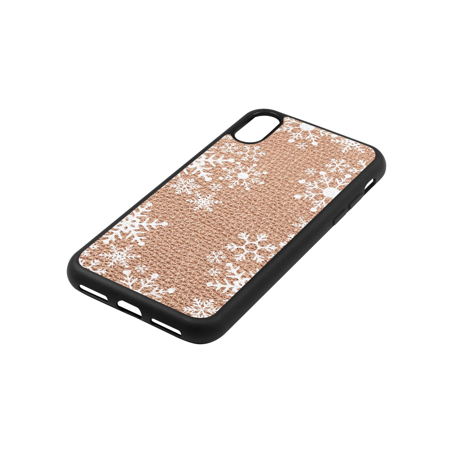 Snowflake Rose Gold Pebble Leather iPhone Xs Case Side Angle