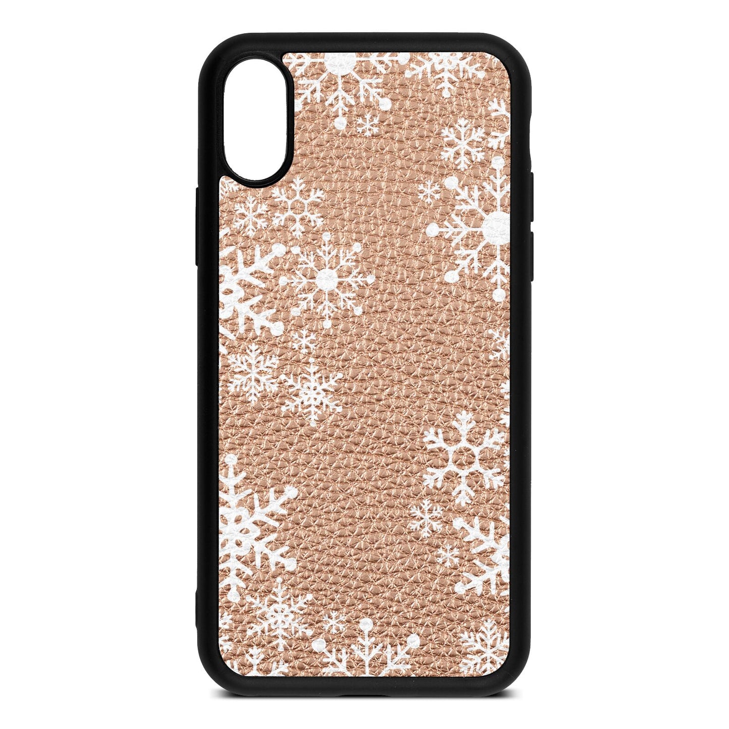 Snowflake Rose Gold Pebble Leather iPhone Xs Case