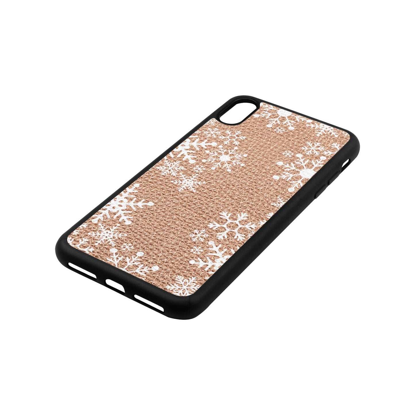 Snowflake Rose Gold Pebble Leather iPhone Xs Max Case Side Angle