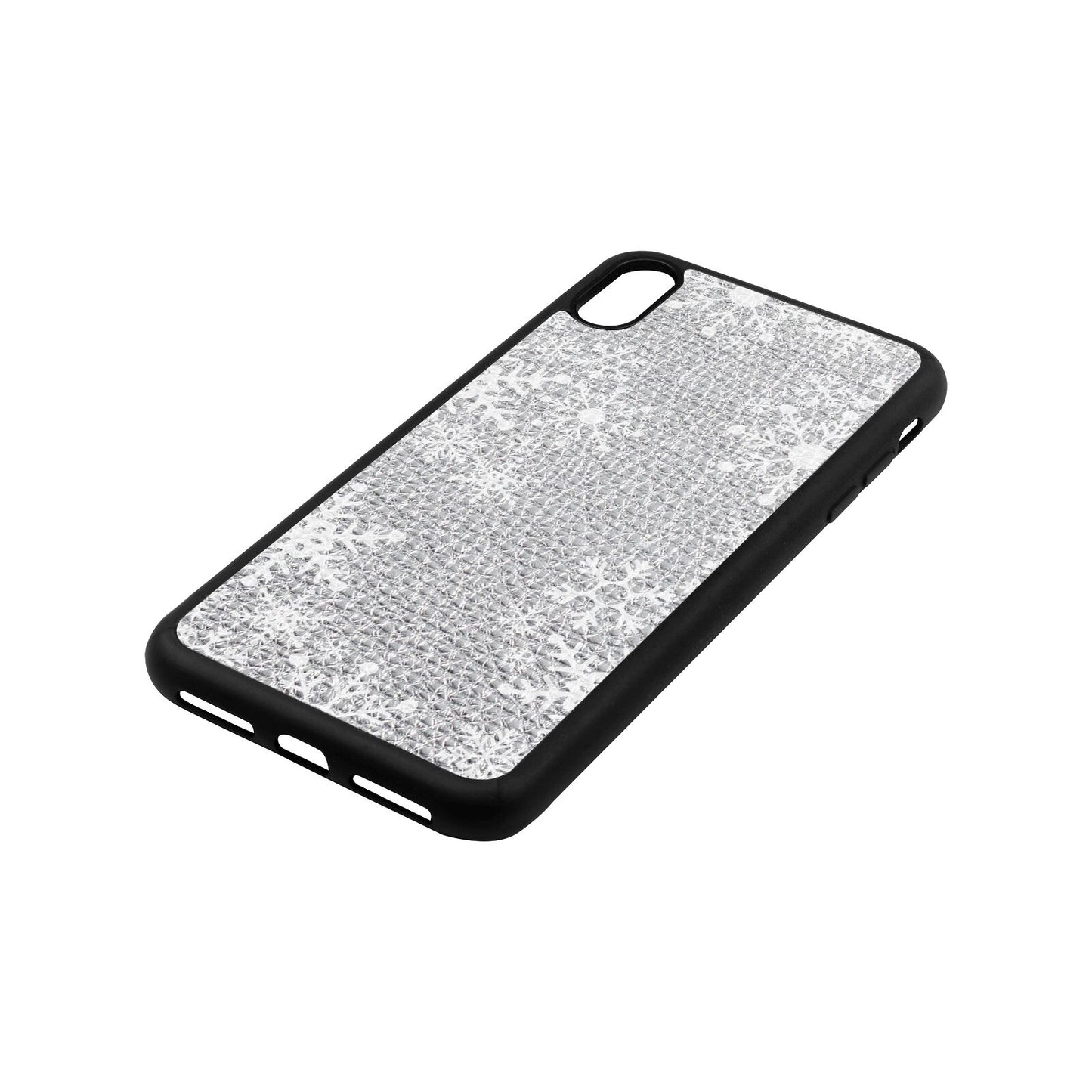 Snowflake Silver Gold Pebble Leather iPhone Xs Max Case Side Angle