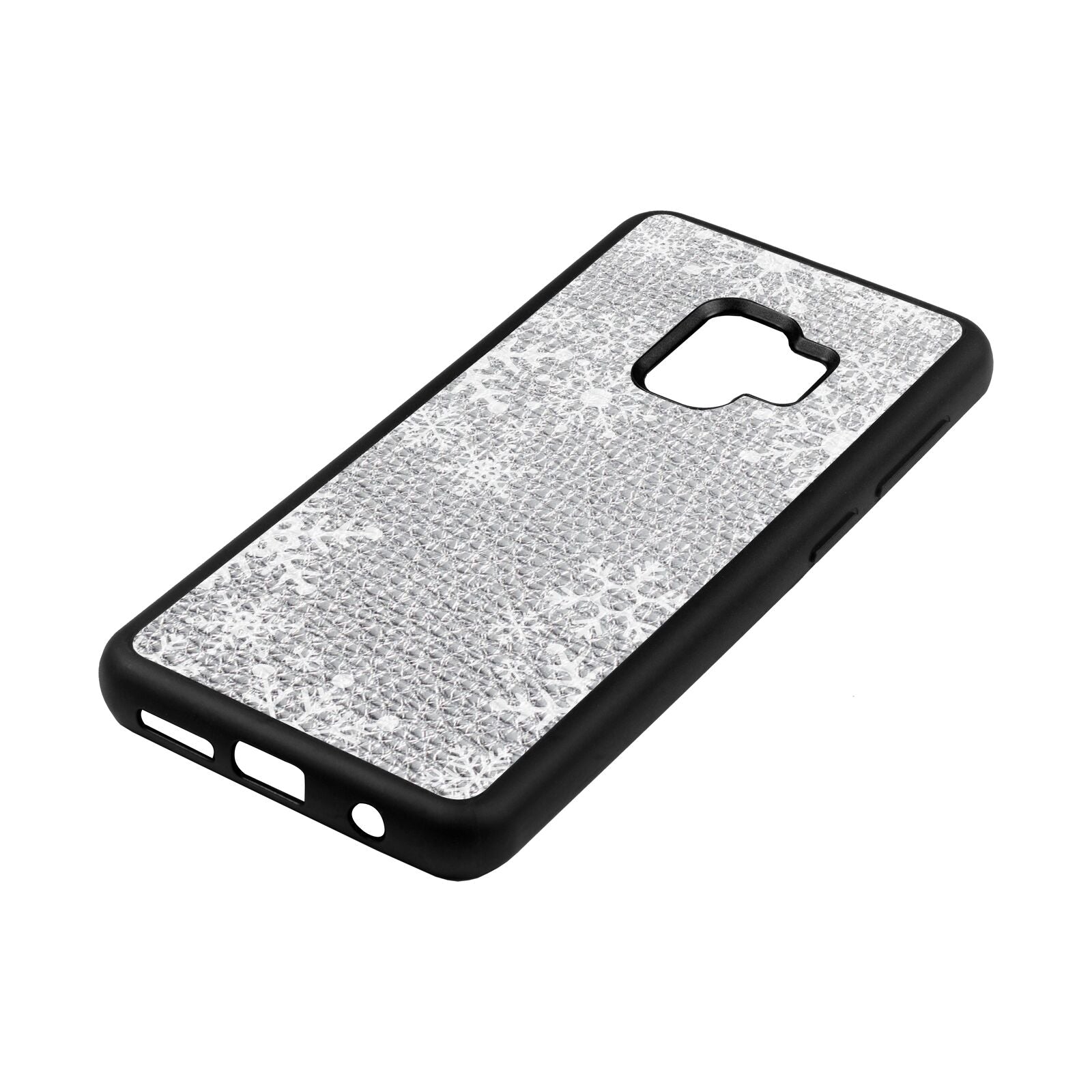 Snowflake Silver Pebble Leather Samsung S9 Case Side Angle