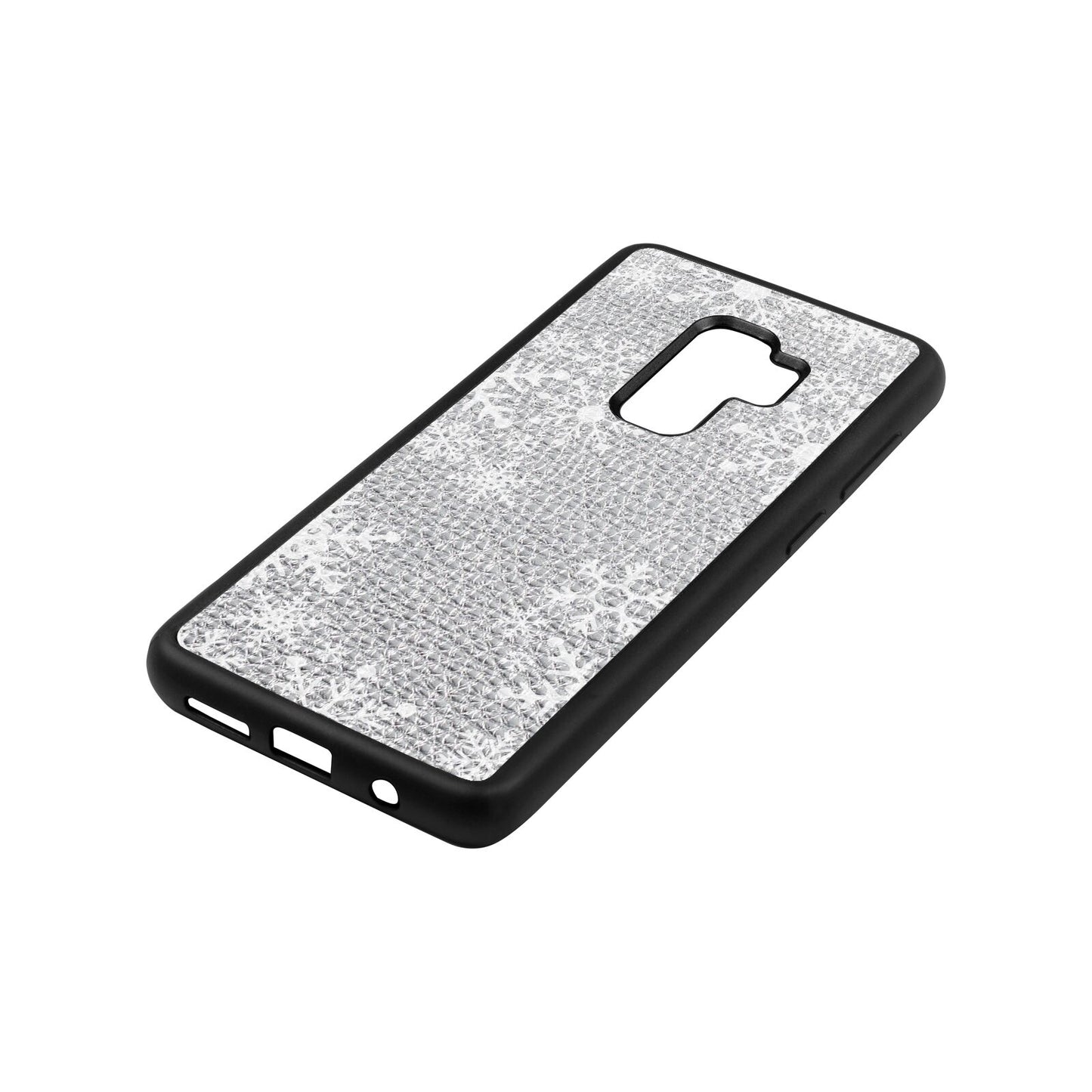 Snowflake Silver Pebble Leather Samsung S9 Plus Case Side Angle