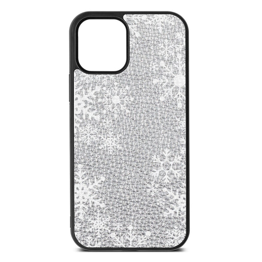 Snowflake Silver Pebble Leather iPhone 12 Case