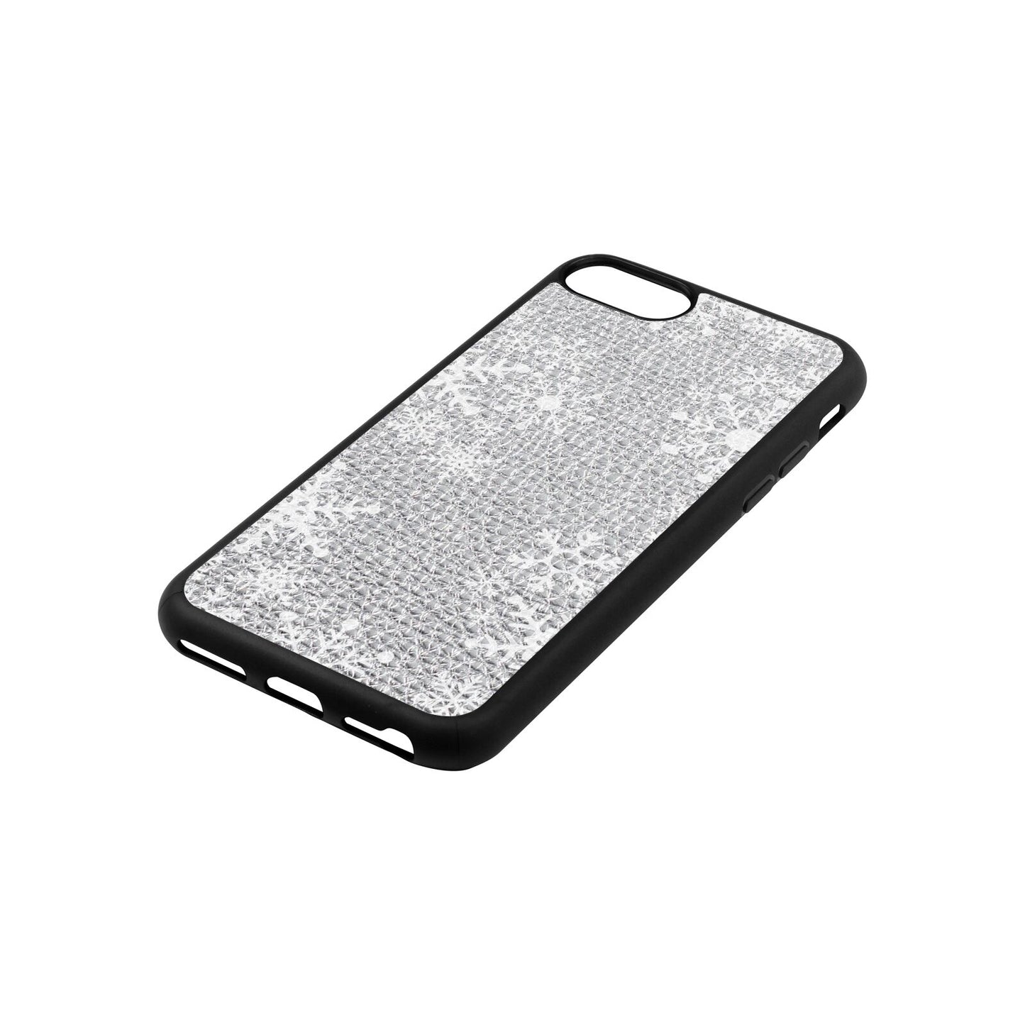 Snowflake Silver Pebble Leather iPhone 8 Case Side Angle