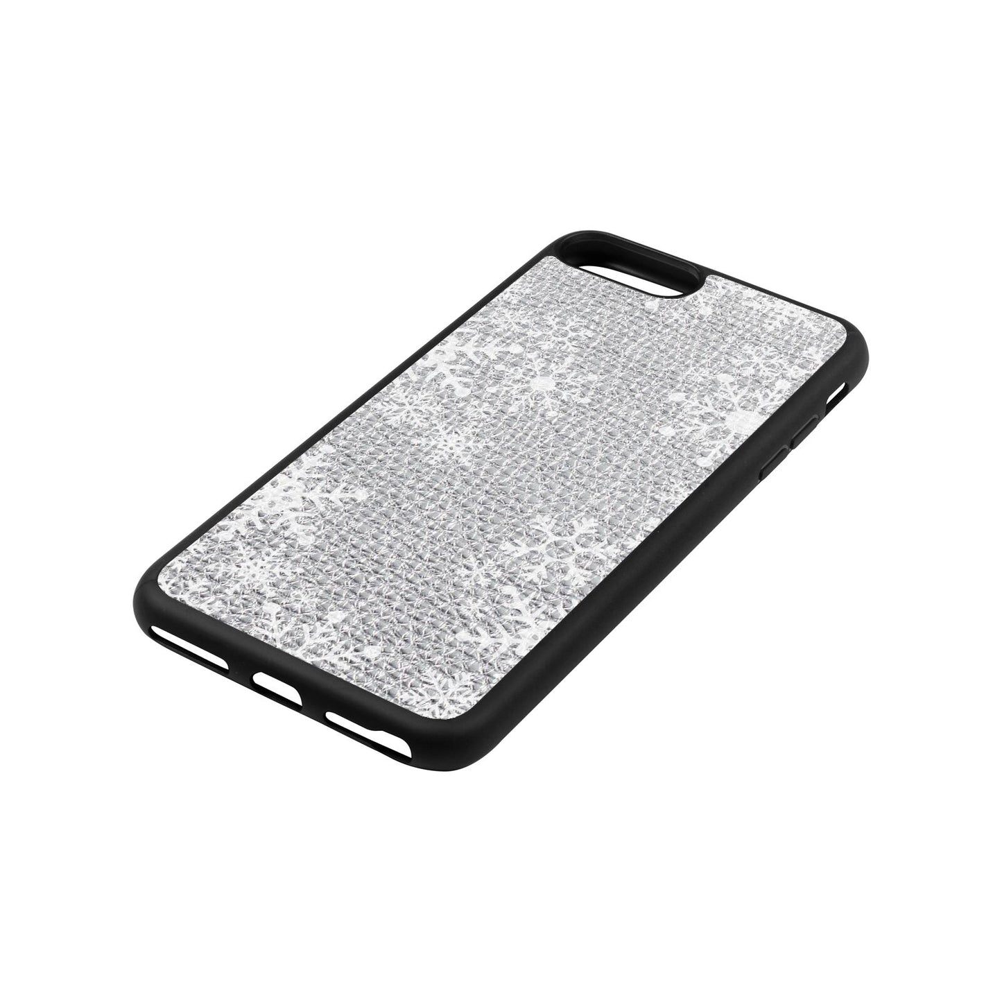 Snowflake Silver Pebble Leather iPhone 8 Plus Case Side Angle