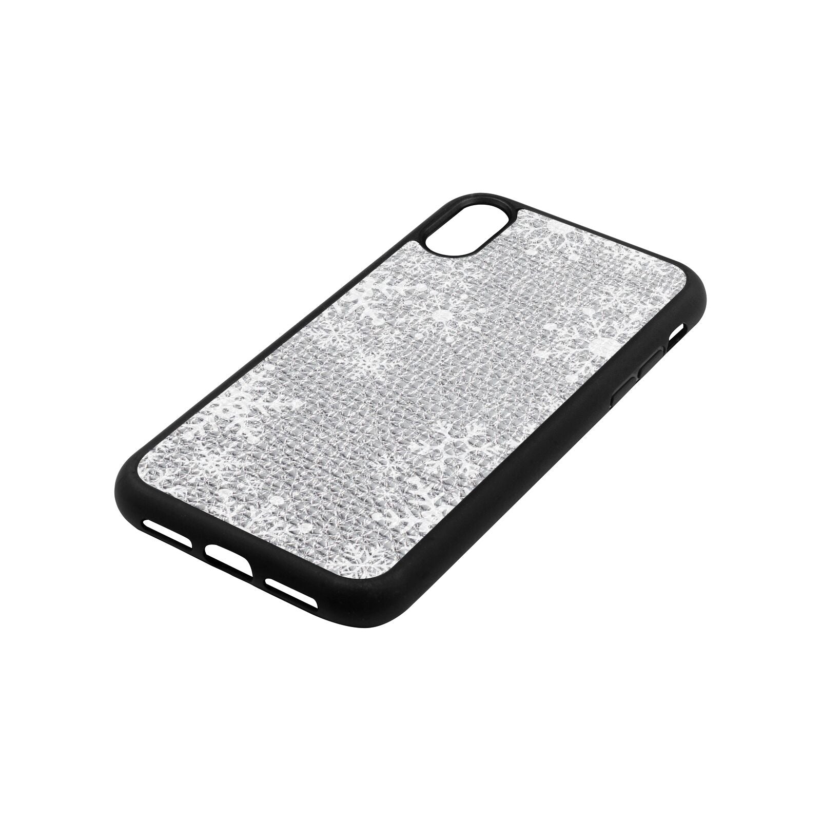 Snowflake Silver Pebble Leather iPhone Xr Case Side Angle