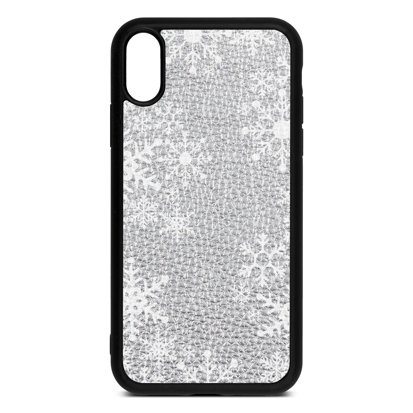 Snowflake Silver Pebble Leather iPhone Xr Case