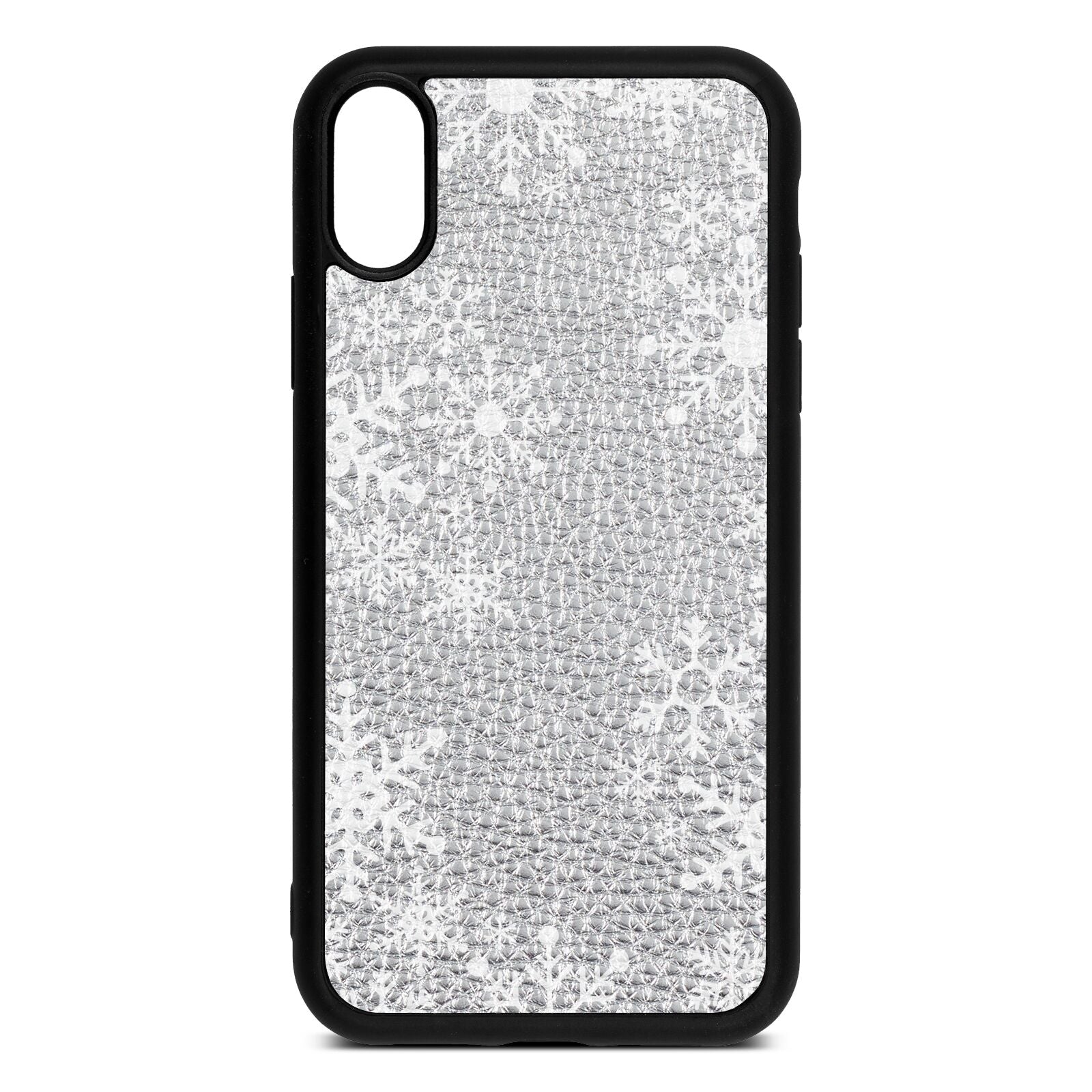 Snowflake Silver Pebble Leather iPhone Xr Case