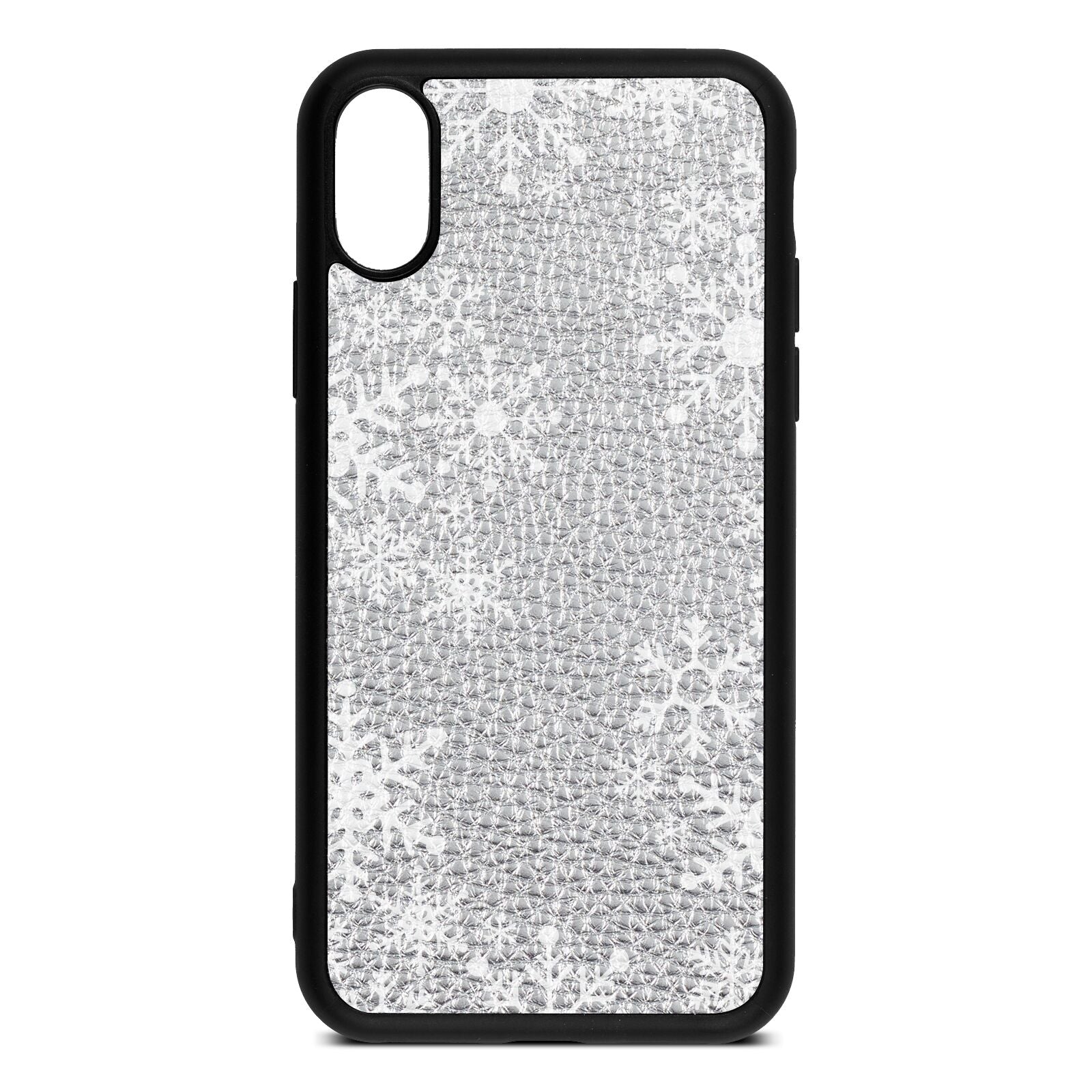 Snowflake Silver Pebble Leather iPhone Xs Case