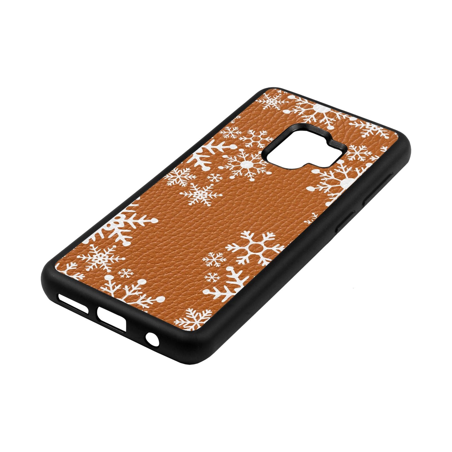 Snowflake Tan Pebble Leather Samsung S9 Case Side Angle