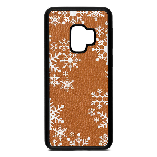 Snowflake Tan Pebble Leather Samsung S9 Case