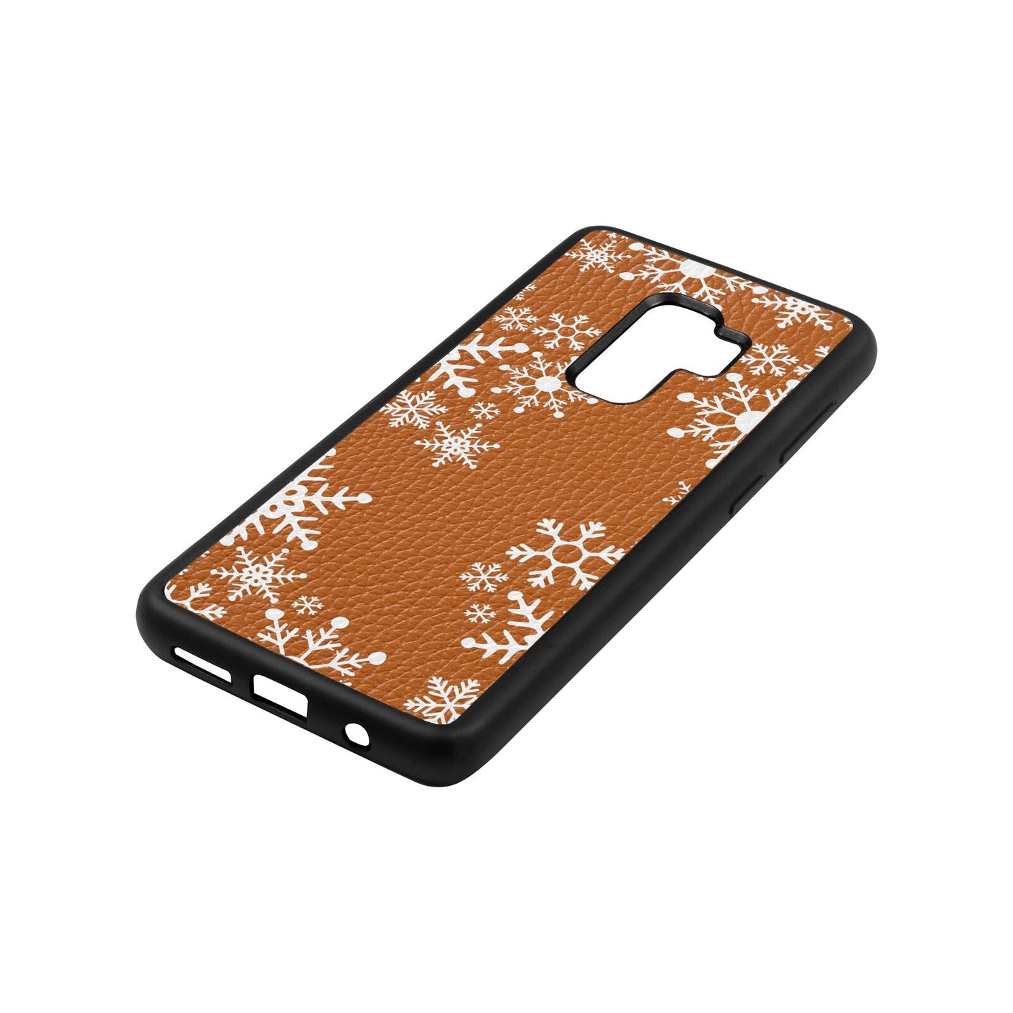 Snowflake Tan Pebble Leather Samsung S9 Plus Case Side Angle