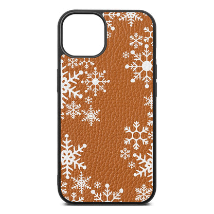 Snowflake Tan Pebble Leather iPhone 13 Case