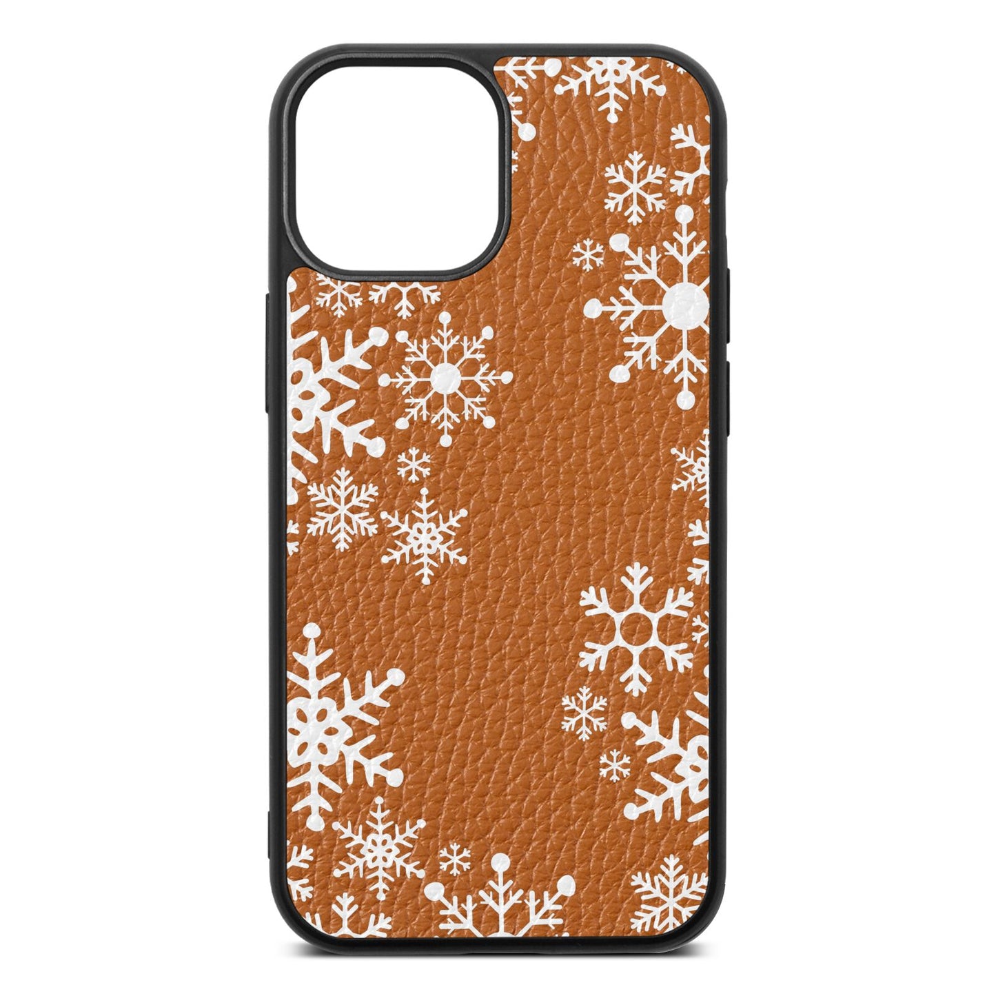 Snowflake Tan Pebble Leather iPhone 13 Mini Case