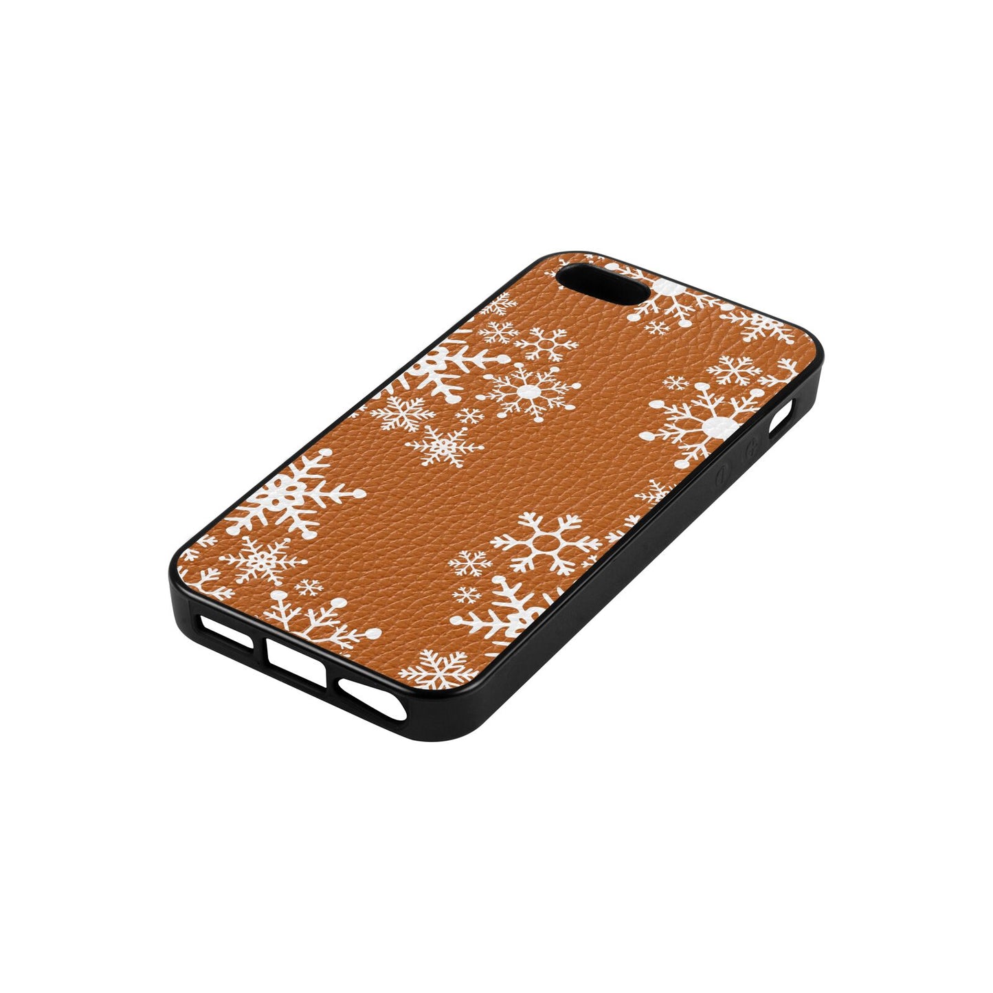 Snowflake Tan Pebble Leather iPhone 5 Case Side Angle