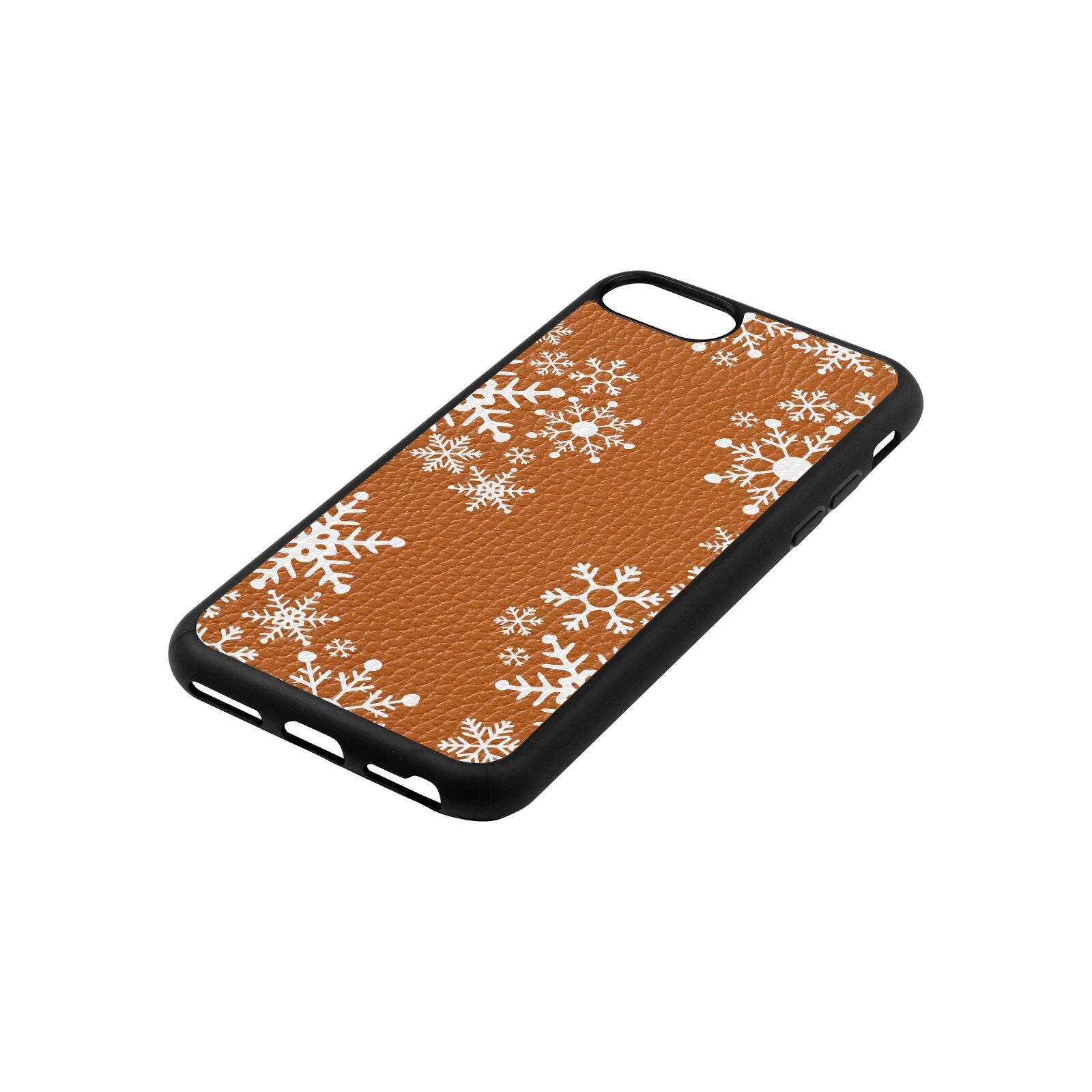 Snowflake Tan Pebble Leather iPhone 8 Case Side Angle