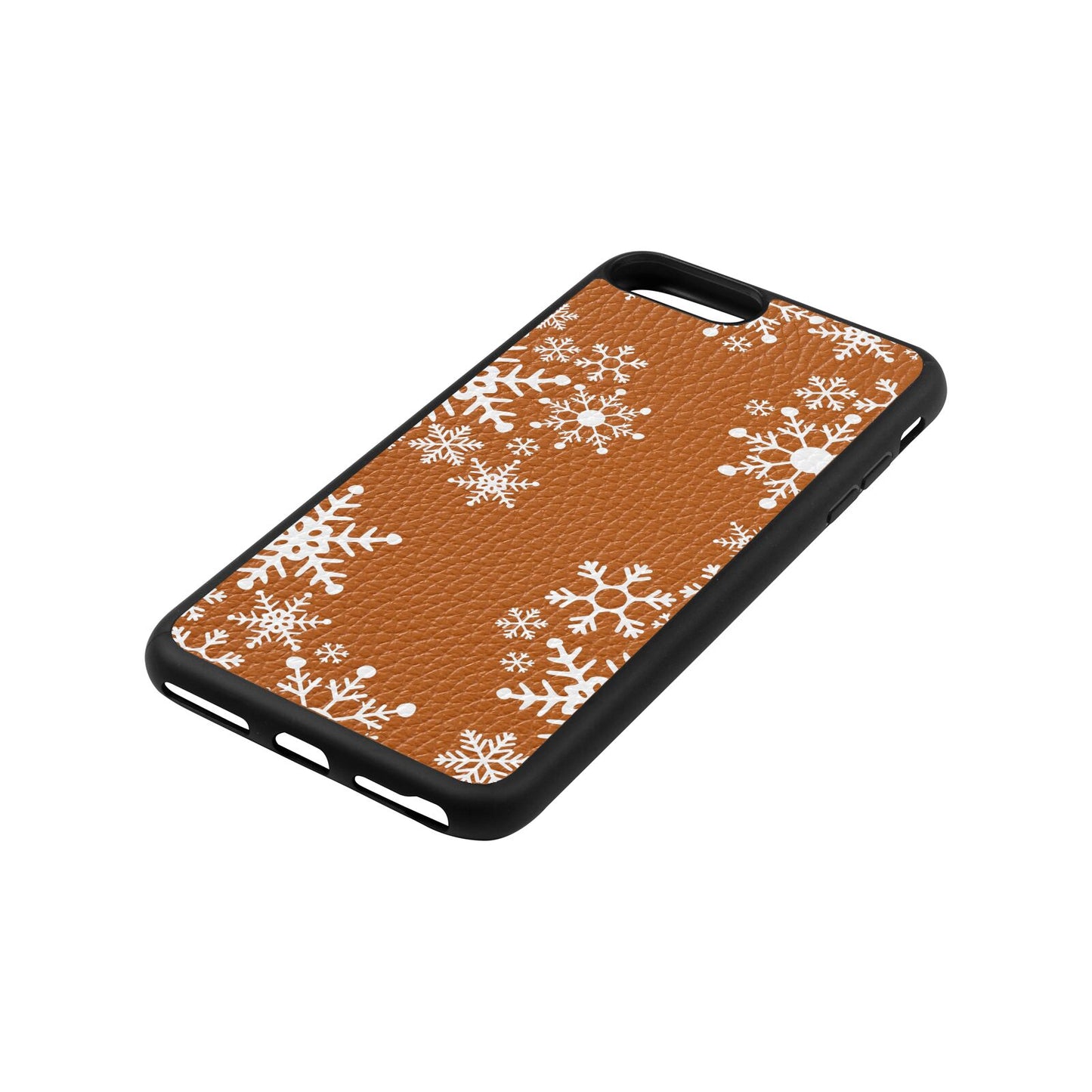 Snowflake Tan Pebble Leather iPhone 8 Plus Case Side Angle