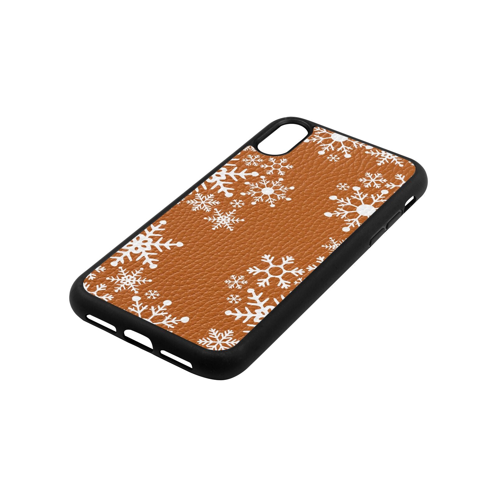 Snowflake Tan Pebble Leather iPhone Xr Case Side Angle