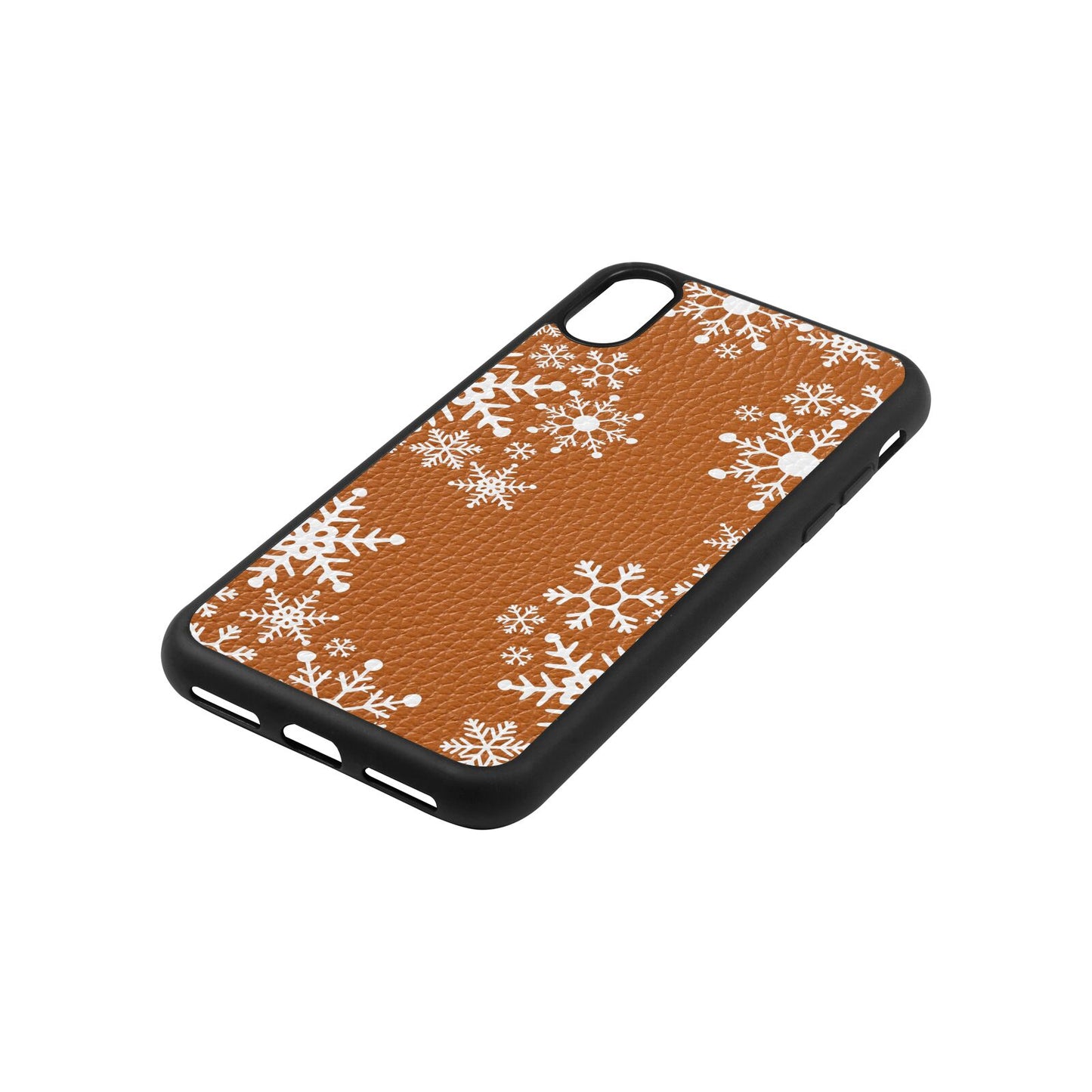 Snowflake Tan Pebble Leather iPhone Xs Case Side Angle