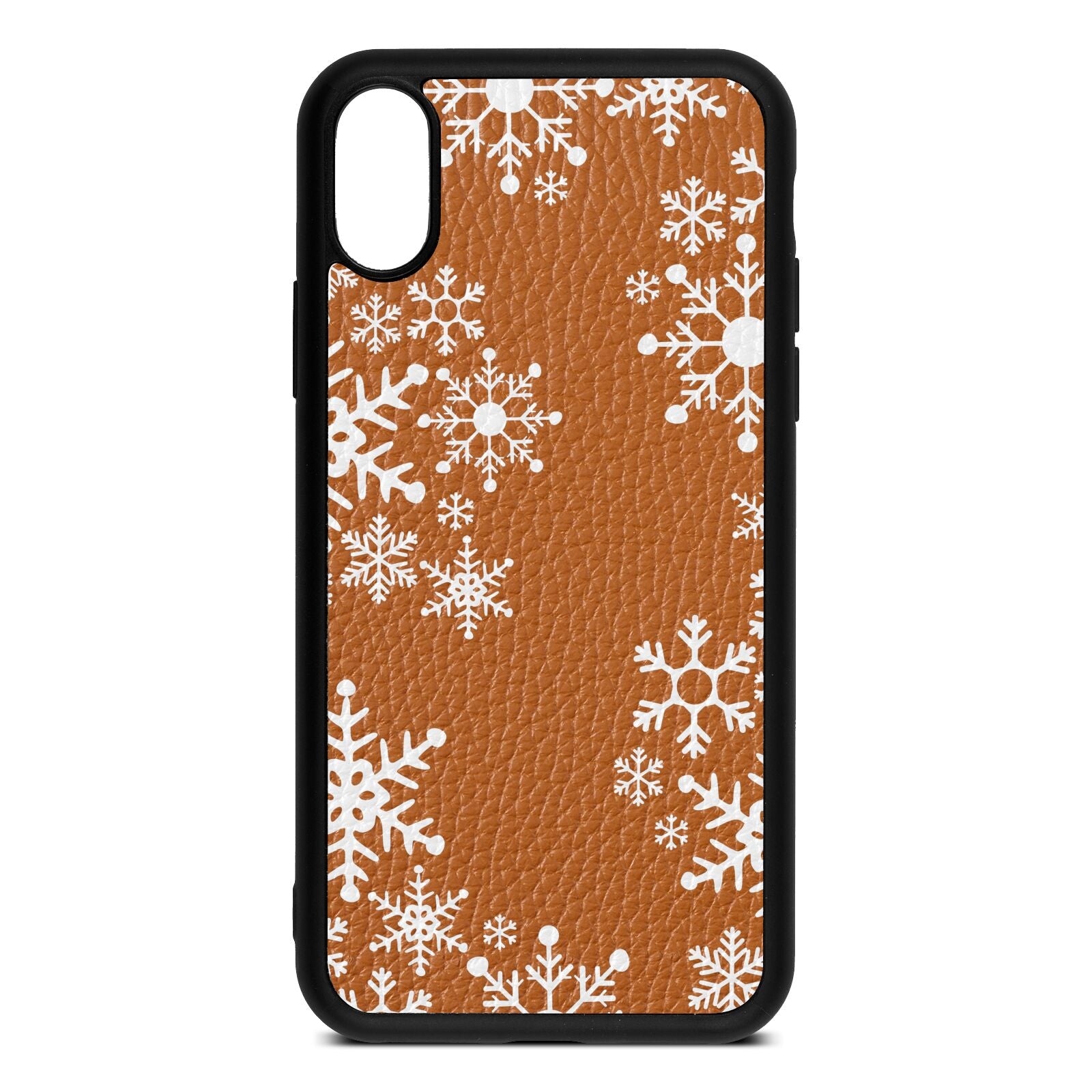 Snowflake Tan Pebble Leather iPhone Xs Case