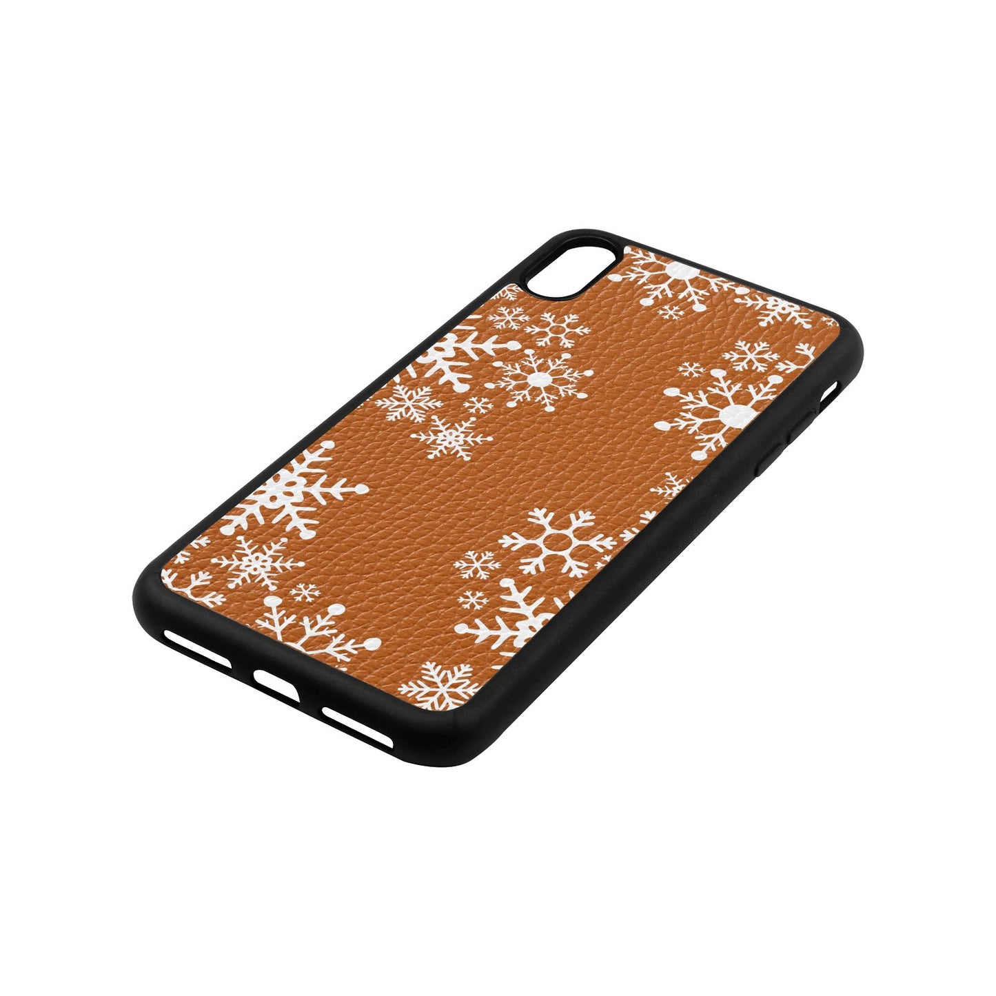 Snowflake Tan Pebble Leather iPhone Xs Max Case Side Angle