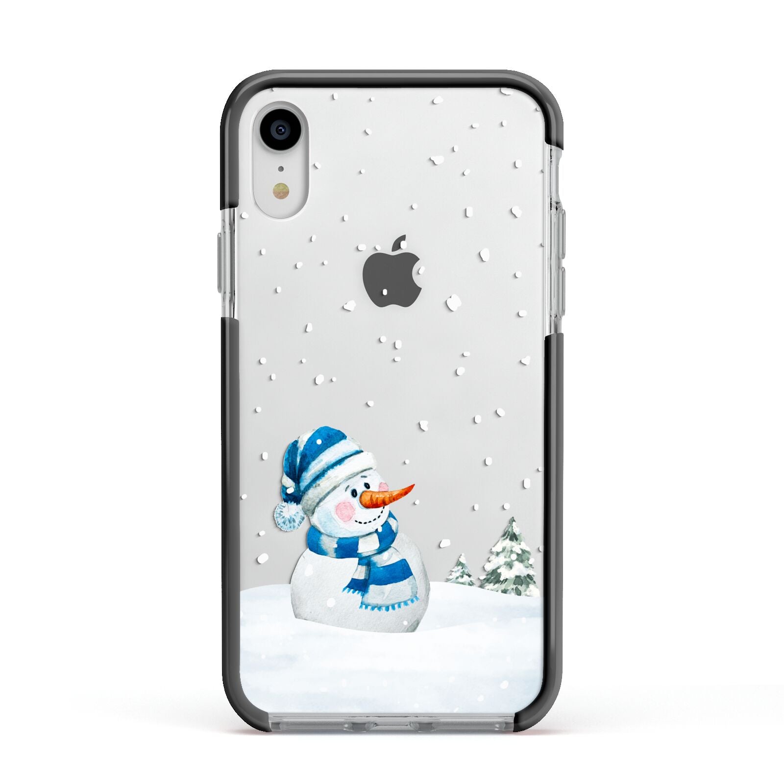 Snowman Apple iPhone XR Impact Case Black Edge on Silver Phone