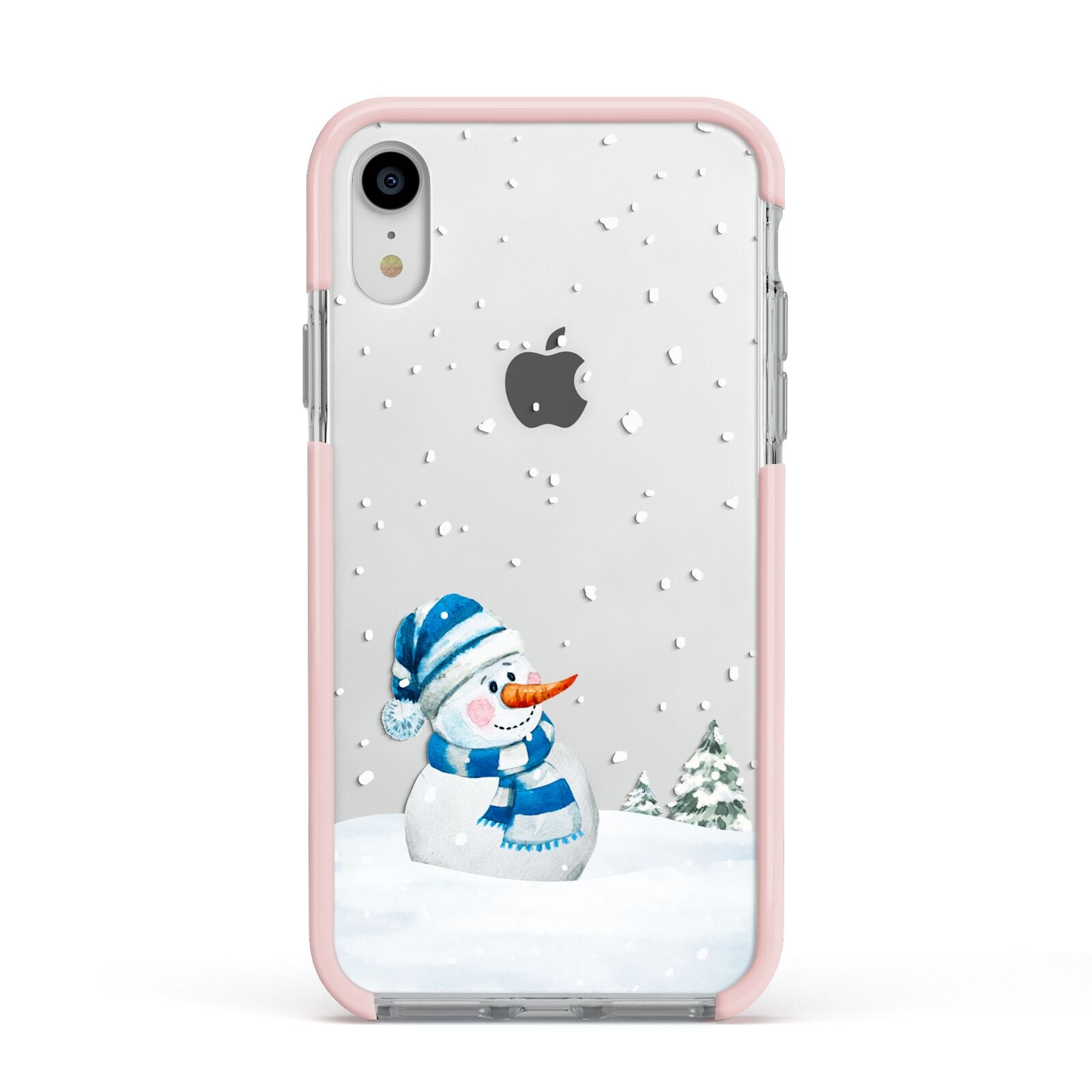 Snowman Apple iPhone XR Impact Case Pink Edge on Silver Phone