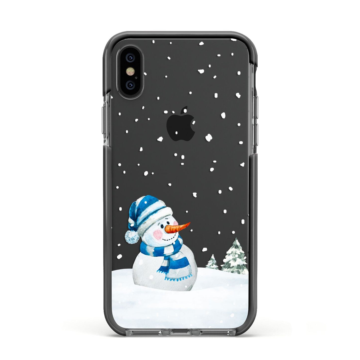 Snowman Apple iPhone Xs Impact Case Black Edge on Black Phone