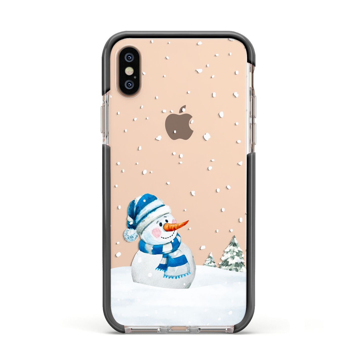 Snowman Apple iPhone Xs Impact Case Black Edge on Gold Phone