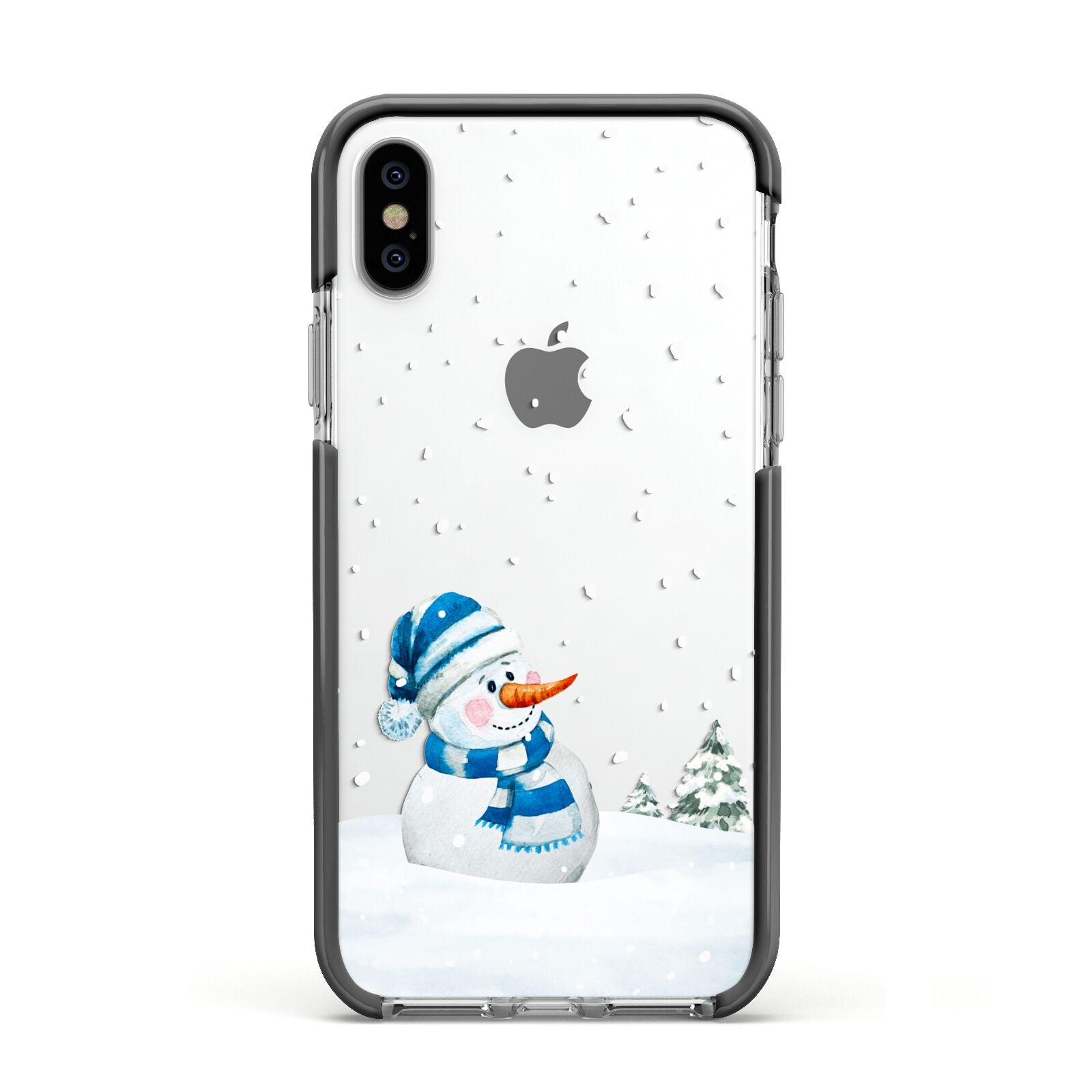 Snowman Apple iPhone Xs Impact Case Black Edge on Silver Phone