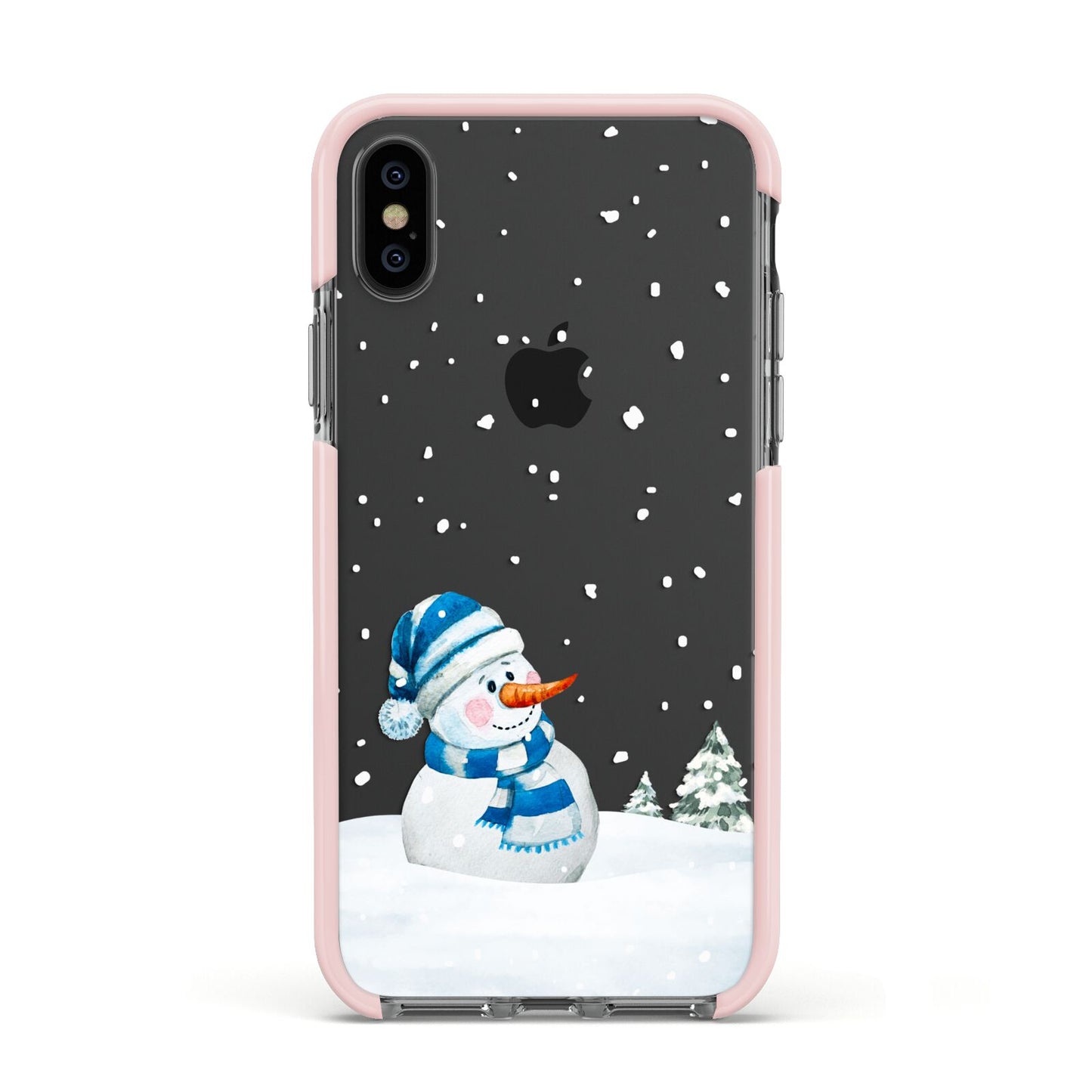 Snowman Apple iPhone Xs Impact Case Pink Edge on Black Phone