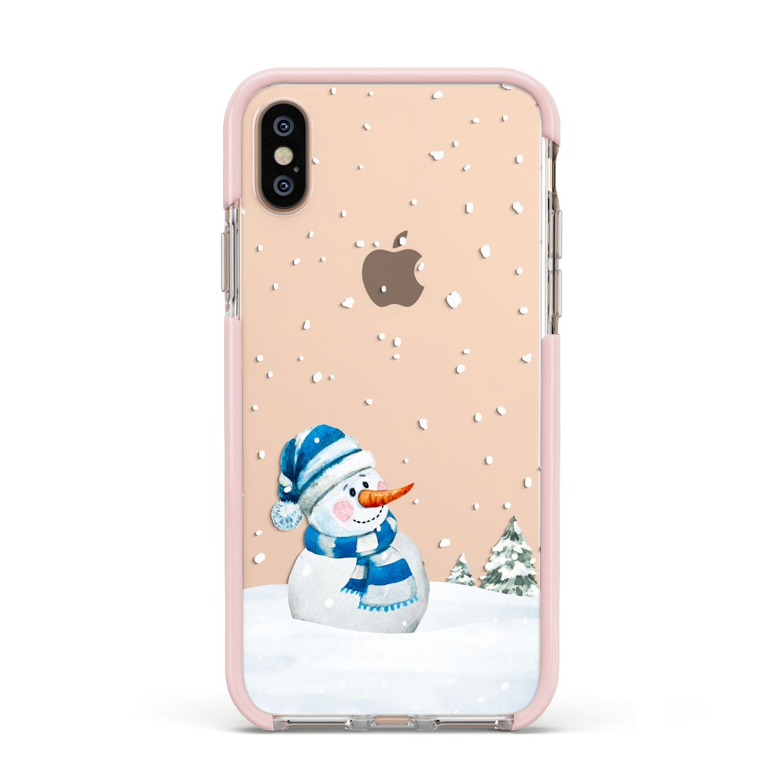 Snowman Apple iPhone Xs Impact Case Pink Edge on Gold Phone