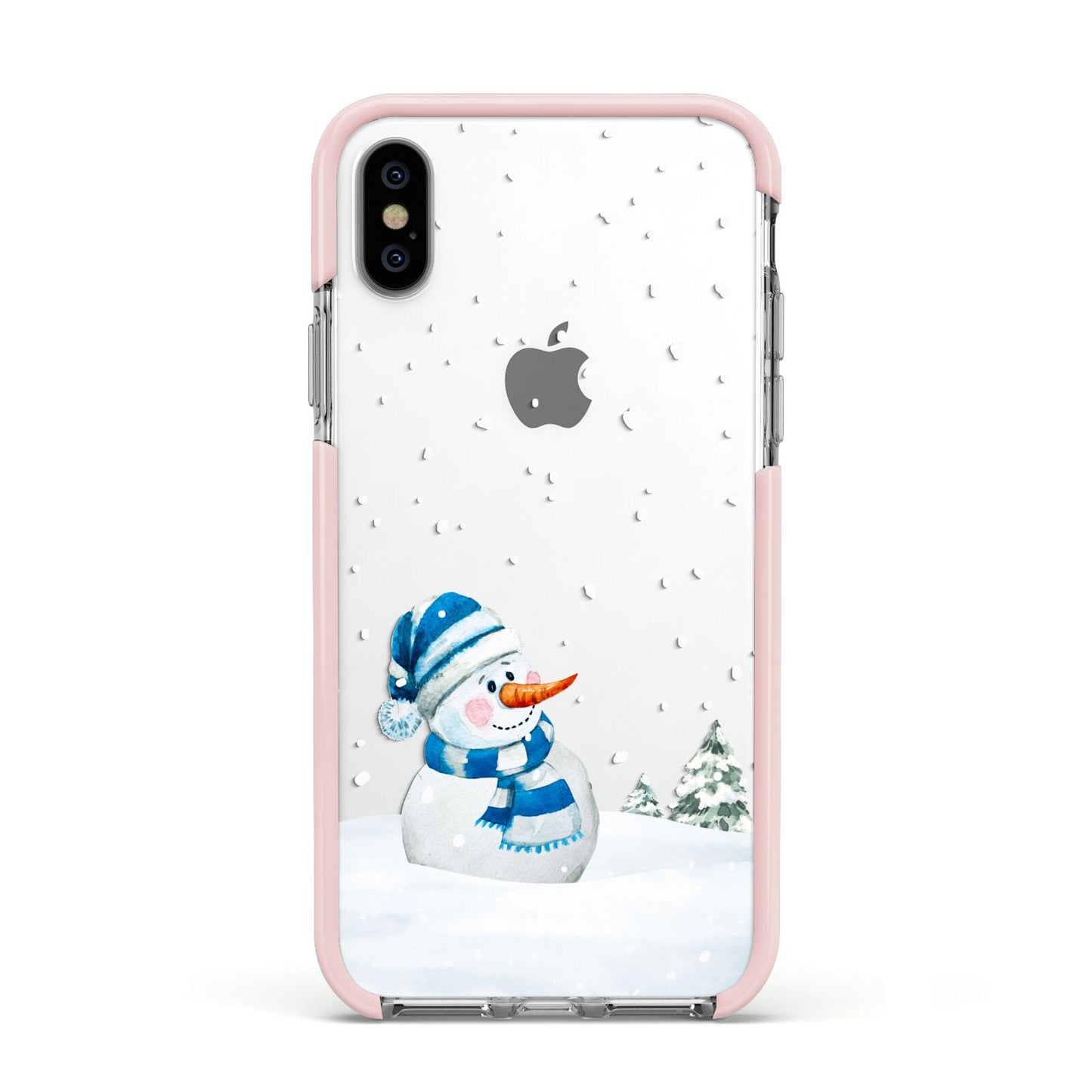 Snowman Apple iPhone Xs Impact Case Pink Edge on Silver Phone