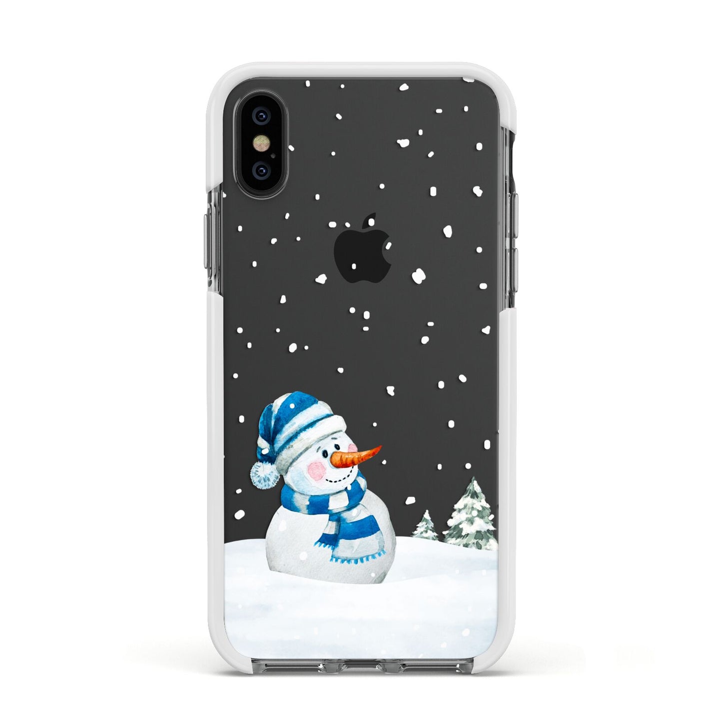 Snowman Apple iPhone Xs Impact Case White Edge on Black Phone