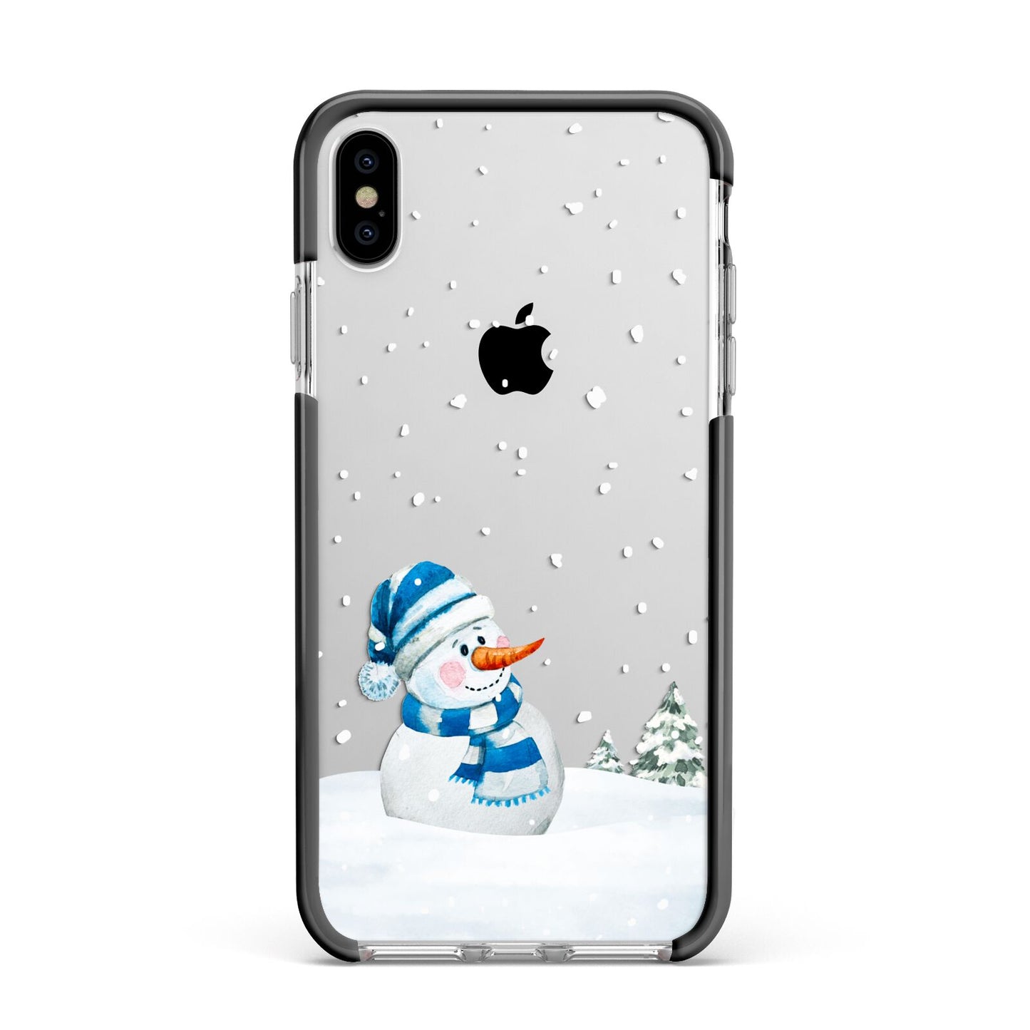 Snowman Apple iPhone Xs Max Impact Case Black Edge on Silver Phone