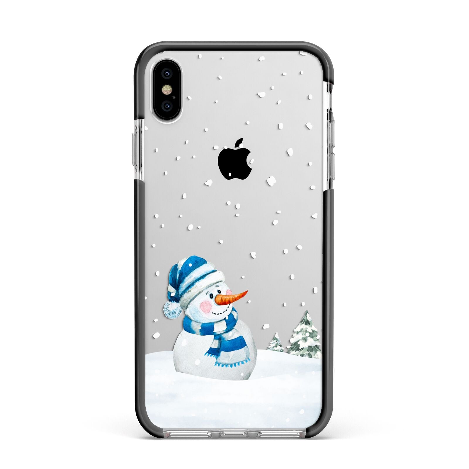 Snowman Apple iPhone Xs Max Impact Case Black Edge on Silver Phone