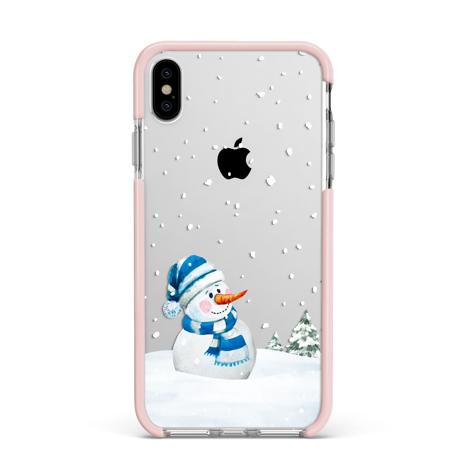 Snowman Apple iPhone Xs Max Impact Case Pink Edge on Silver Phone