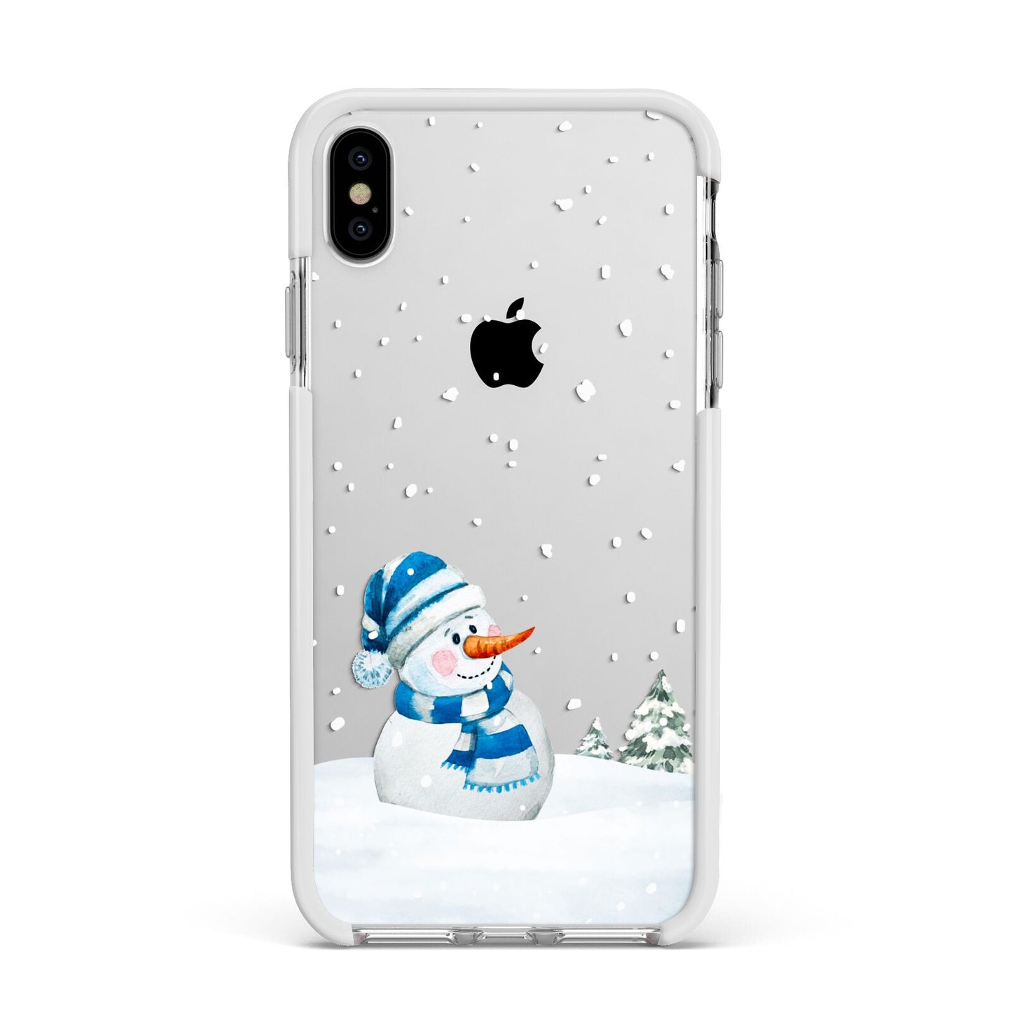 Snowman Apple iPhone Xs Max Impact Case White Edge on Silver Phone