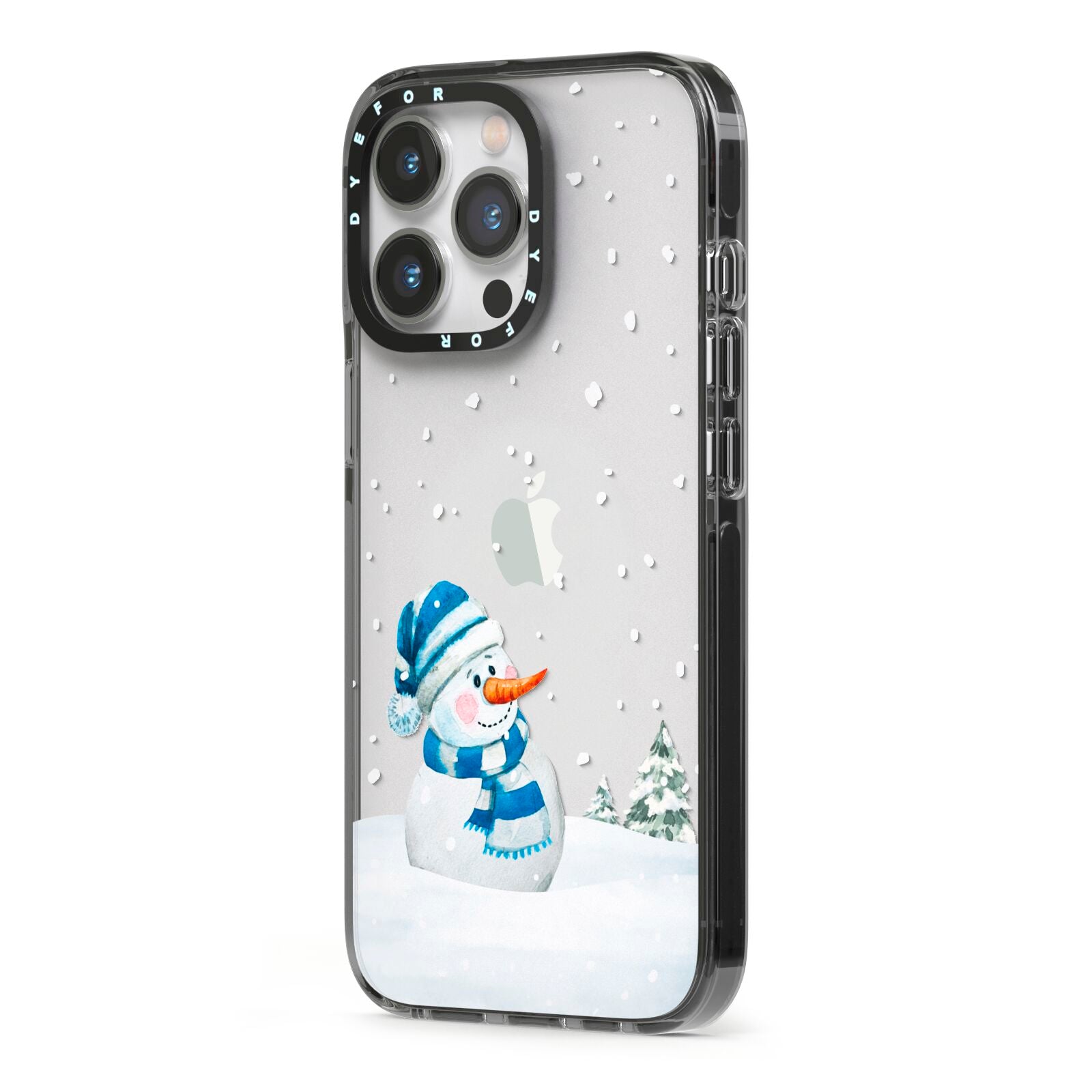 Snowman iPhone 13 Pro Black Impact Case Side Angle on Silver phone