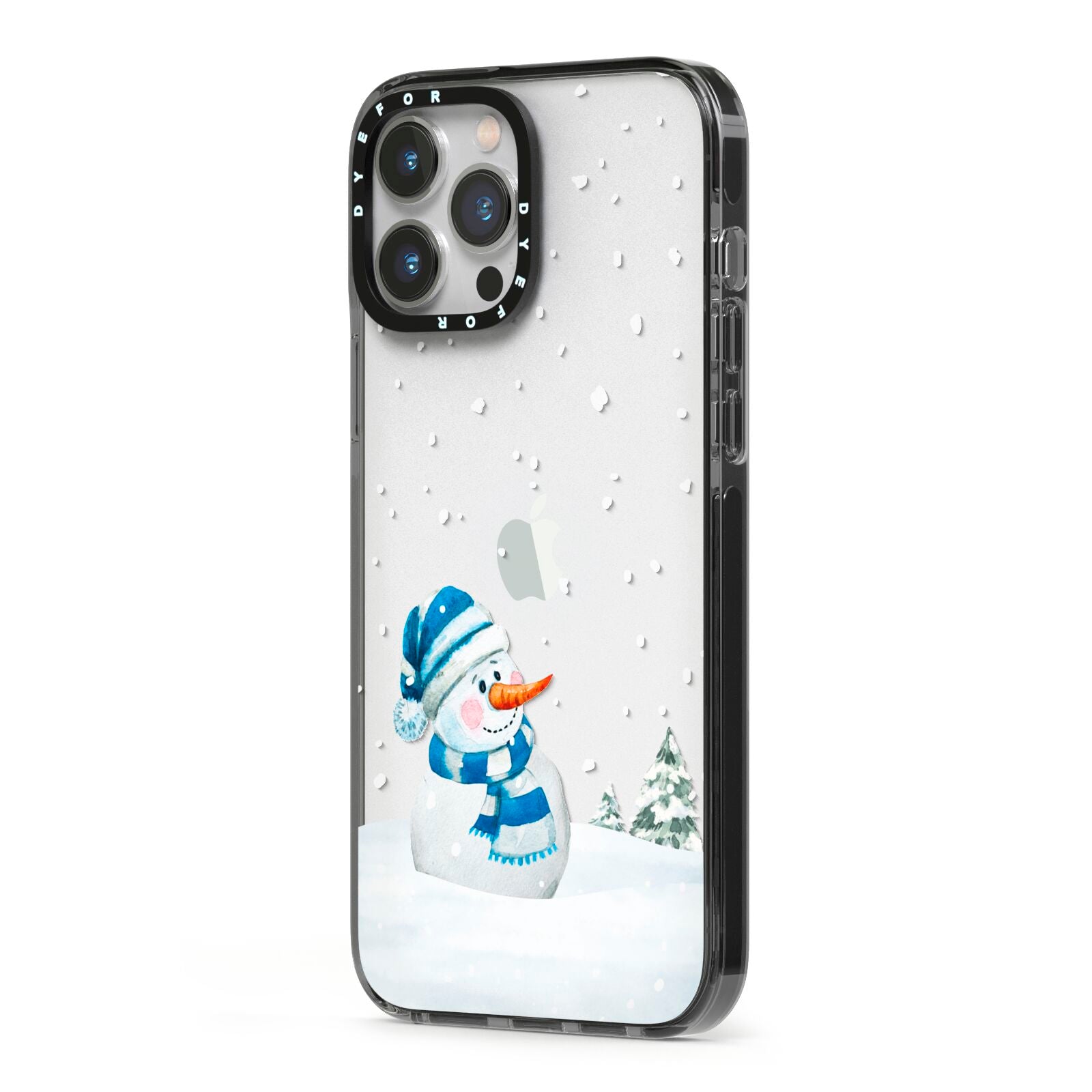 Snowman iPhone 13 Pro Max Black Impact Case Side Angle on Silver phone