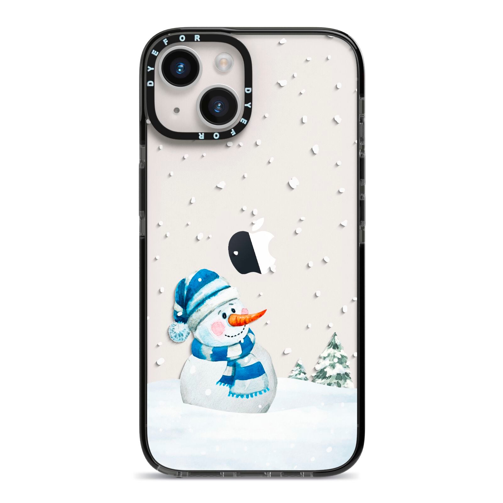 Snowman iPhone 14 Black Impact Case on Silver phone