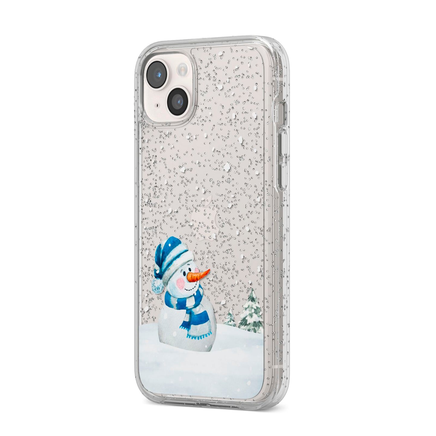 Snowman iPhone 14 Plus Glitter Tough Case Starlight Angled Image