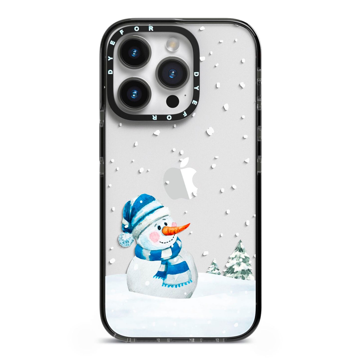 Snowman iPhone 14 Pro Black Impact Case on Silver phone