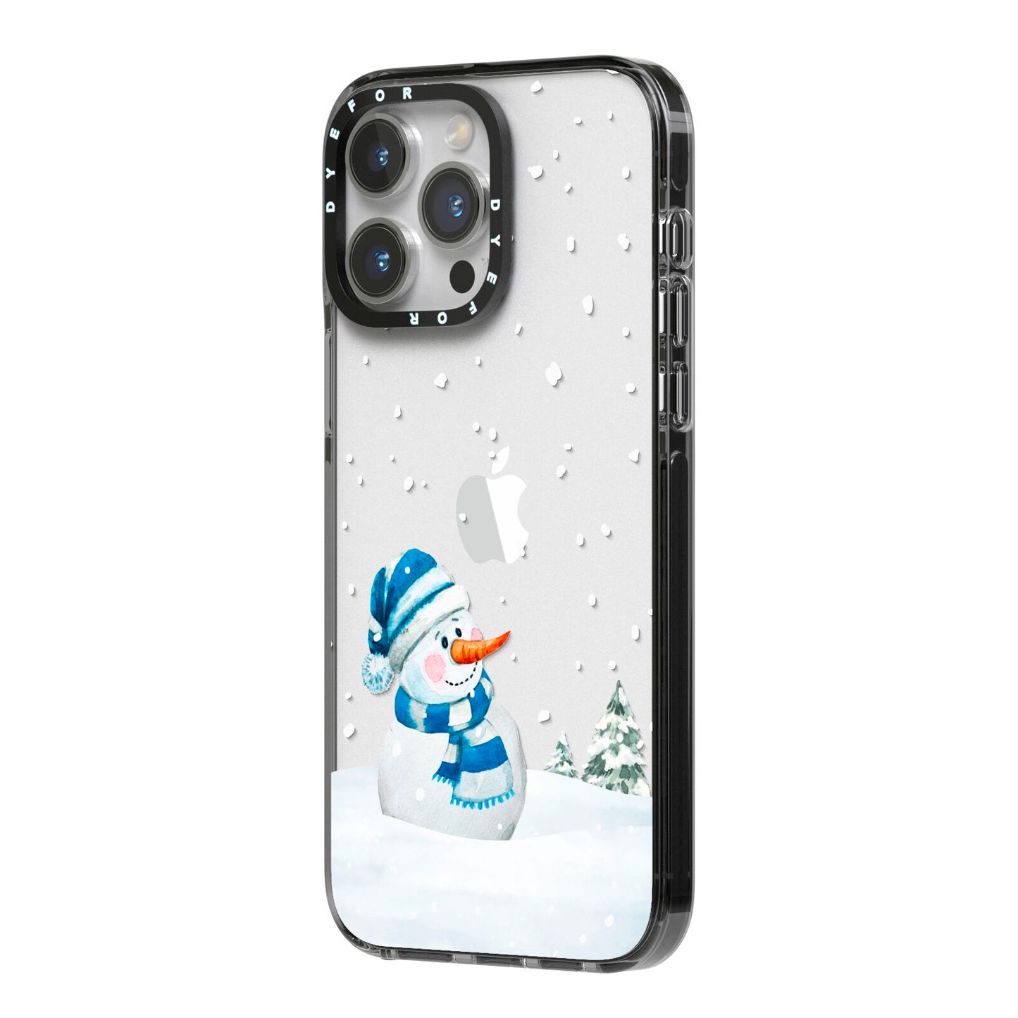 Snowman iPhone 14 Pro Max Black Impact Case Side Angle on Silver phone