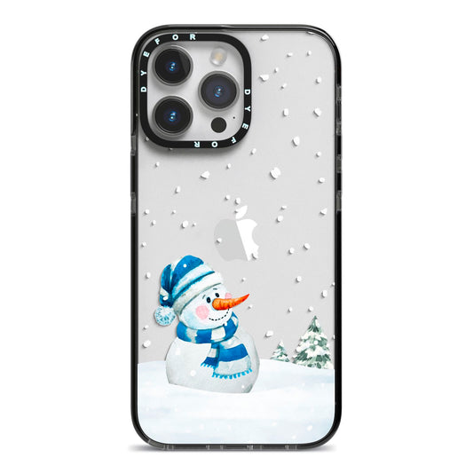 Snowman iPhone 14 Pro Max Black Impact Case on Silver phone