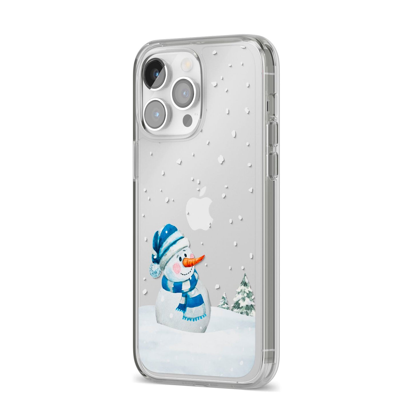 Snowman iPhone 14 Pro Max Clear Tough Case Silver Angled Image