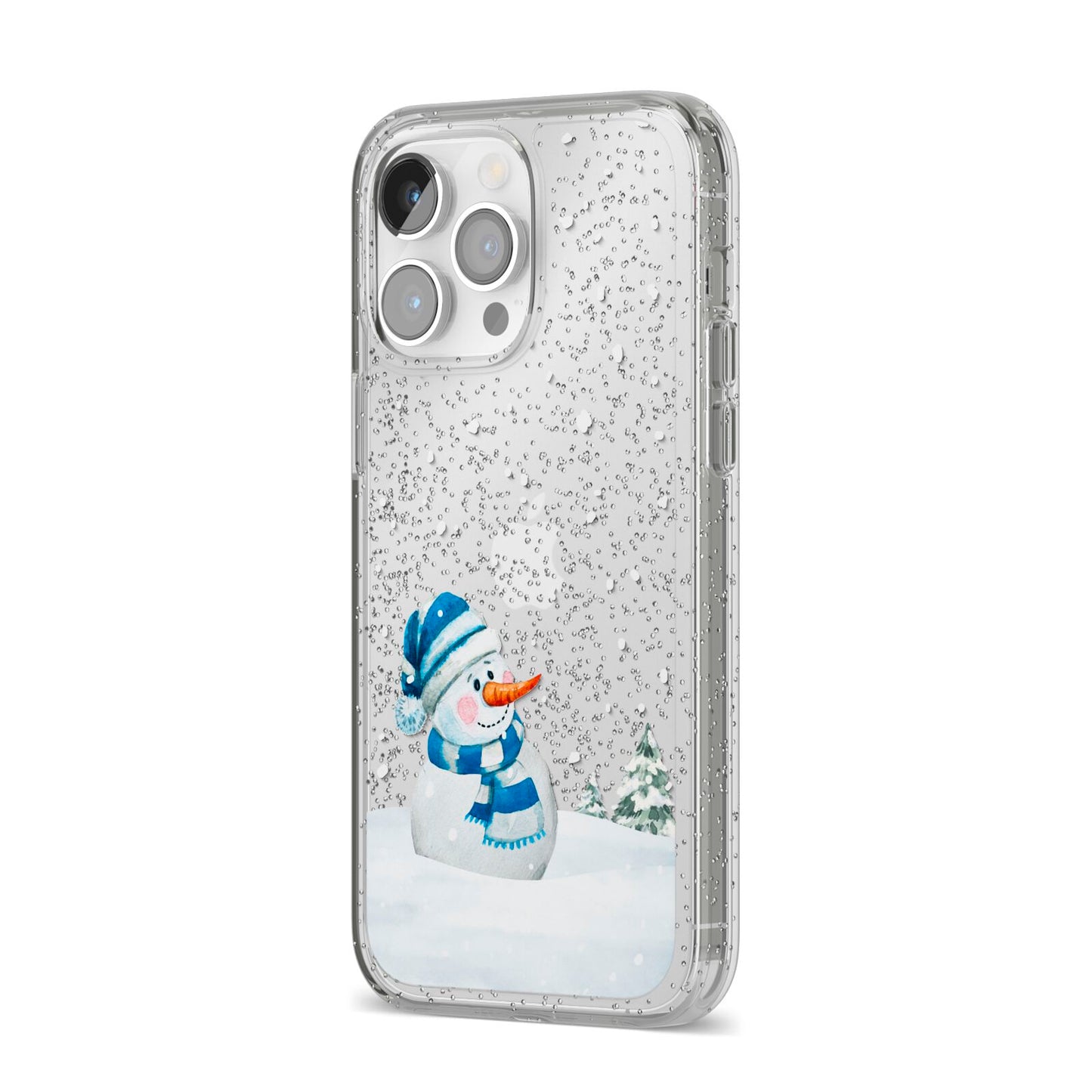 Snowman iPhone 14 Pro Max Glitter Tough Case Silver Angled Image