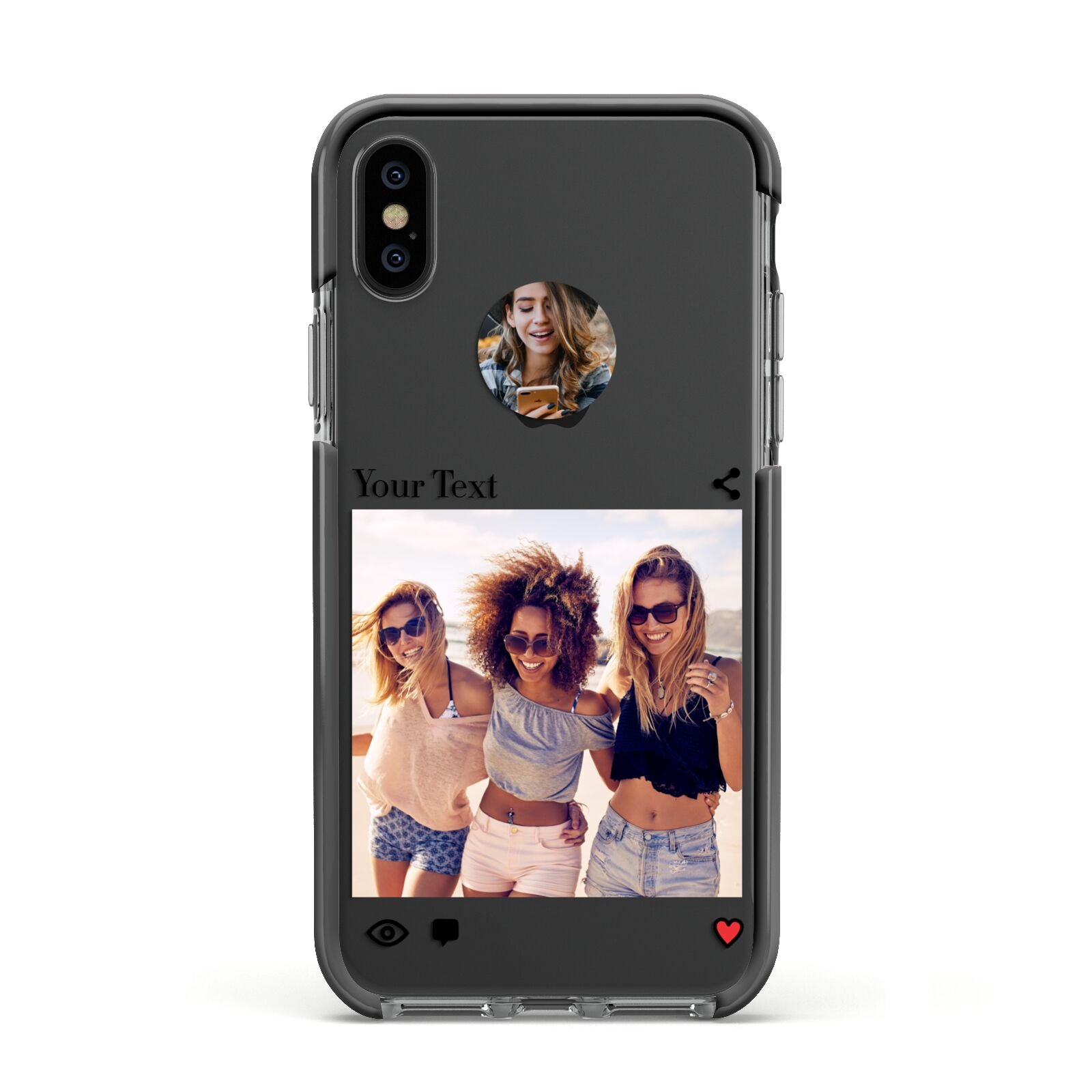 Social Media Photo Apple iPhone Xs Impact Case Black Edge on Black Phone