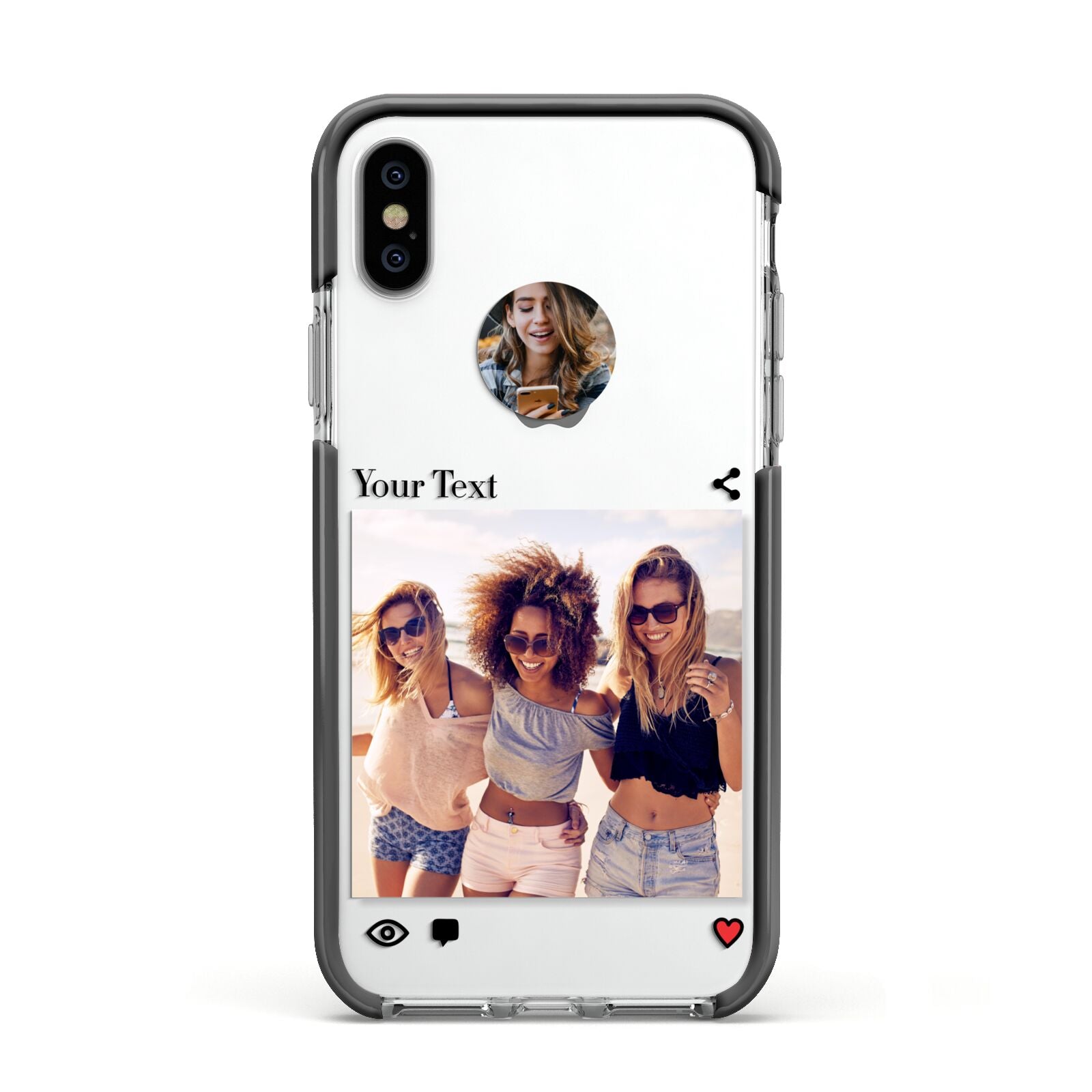 Social Media Photo Apple iPhone Xs Impact Case Black Edge on Silver Phone