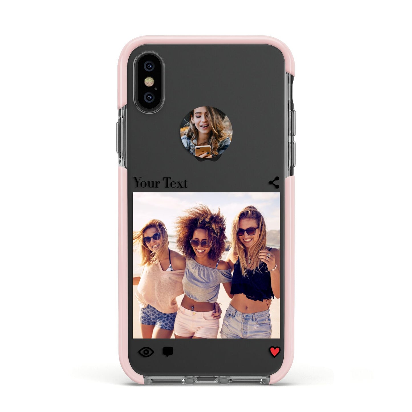 Social Media Photo Apple iPhone Xs Impact Case Pink Edge on Black Phone